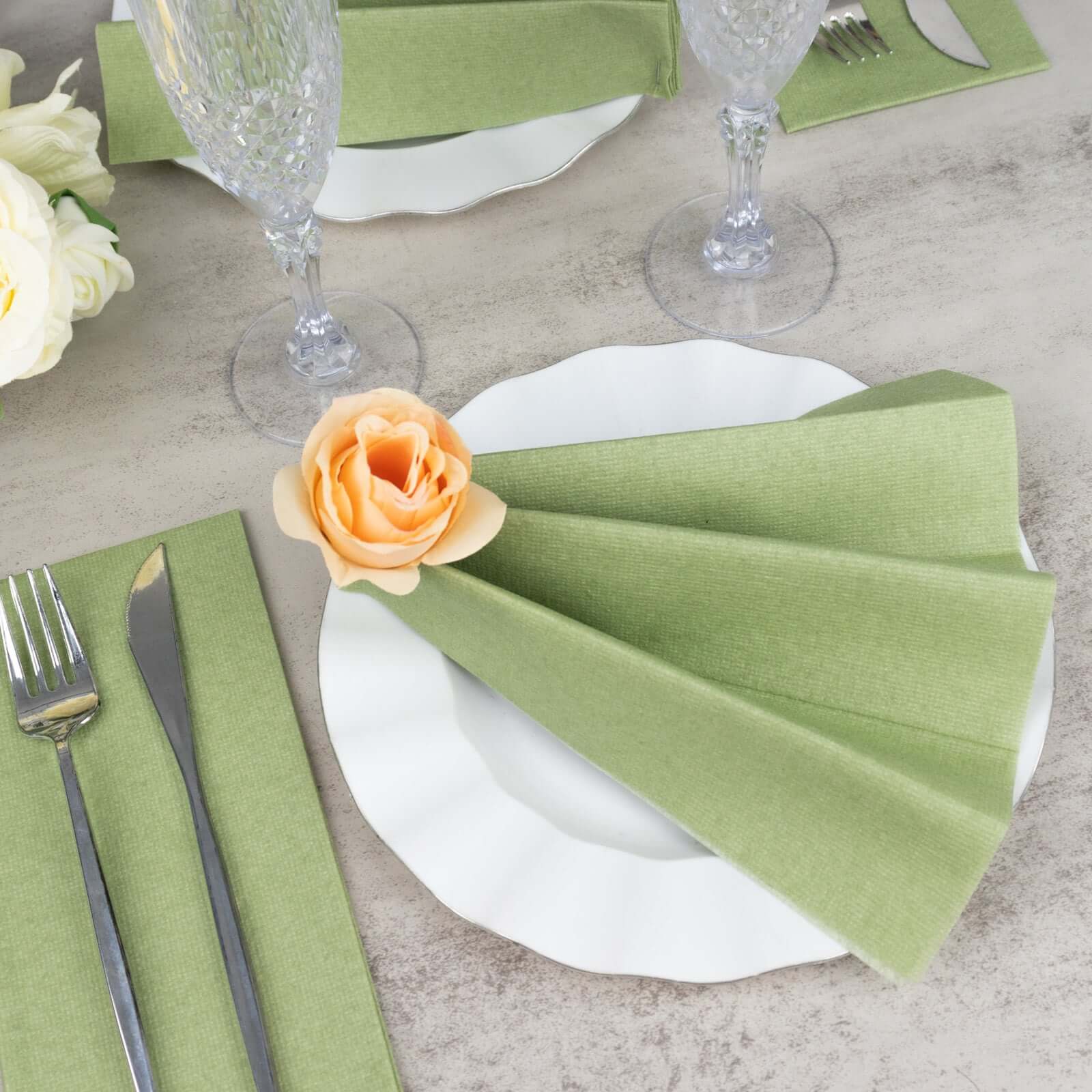 20-Pack Paper Linen-Like Napkins Sage Green - Disposable Hygienic Airlaid Guest Towels 8.5x4