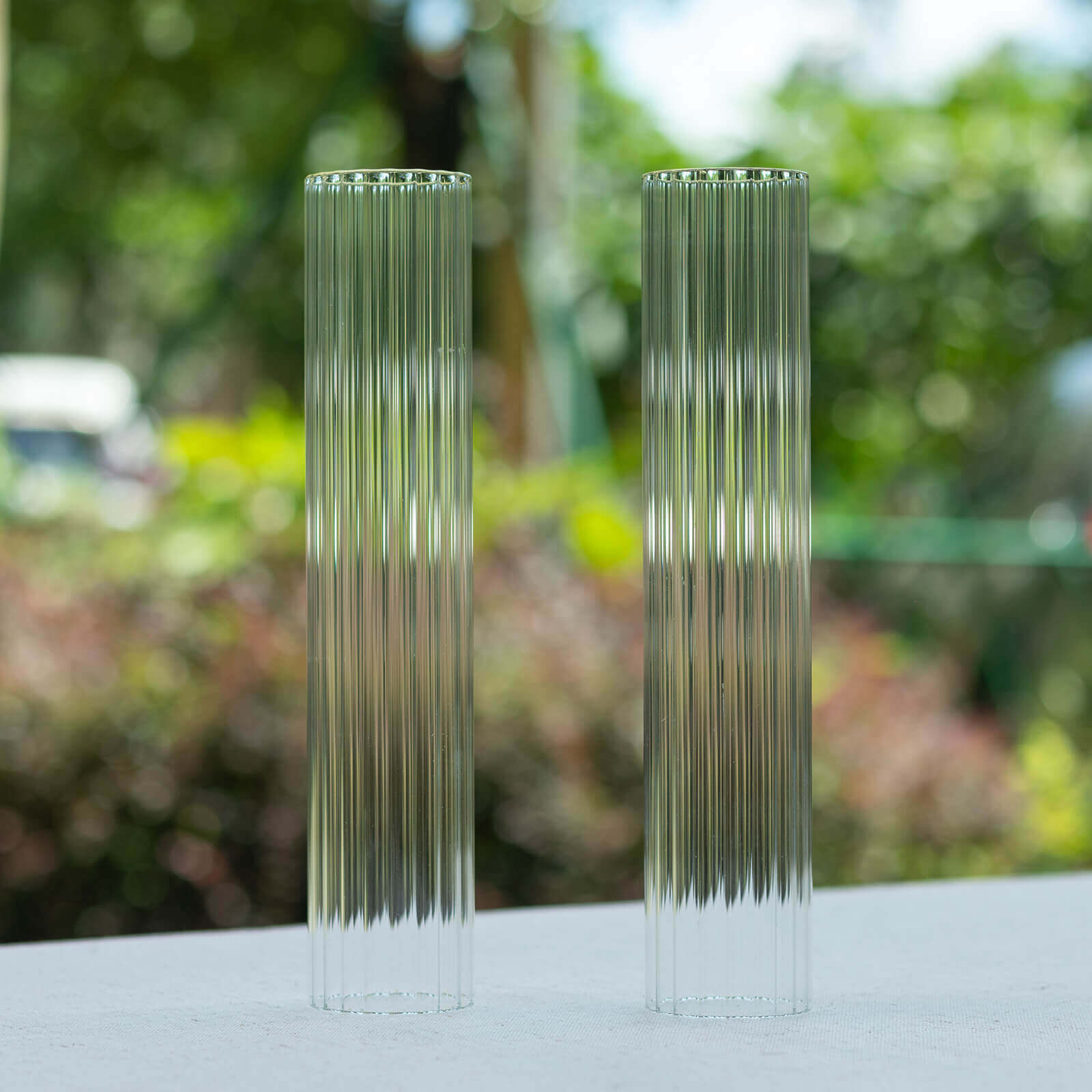 2-Pack Clear Ribbed Glass Hurricane Shades Open End Design - Stylish Candelabra Pillar Candle Holder Table Centerpiece 10