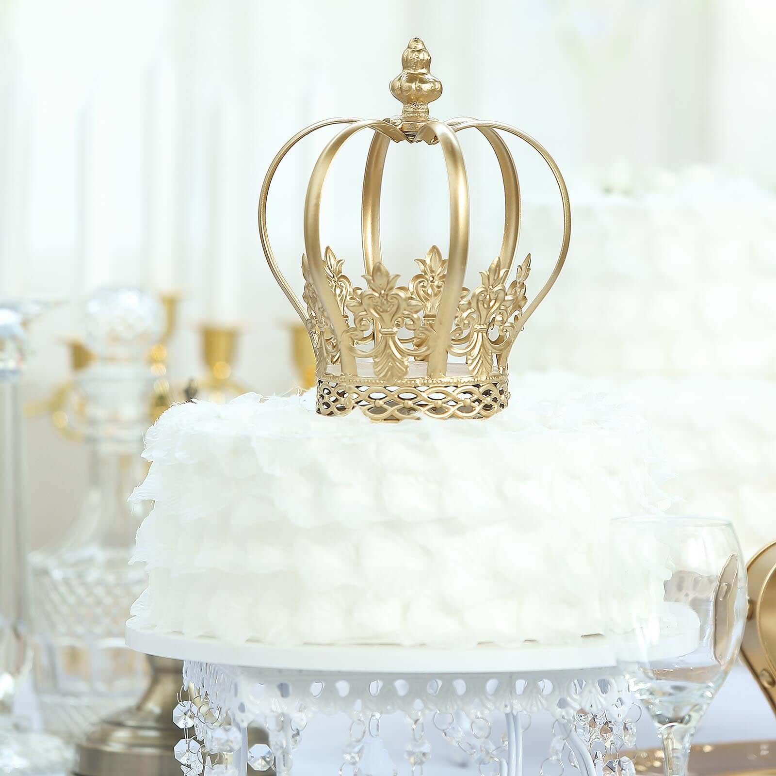 Metal Royal Crown Cake Topper Gold - Stunning Cake Centerpiece Decoration with Intricate Fleur-De-Lis Sides for Glamorous Events & Special Occasions 8