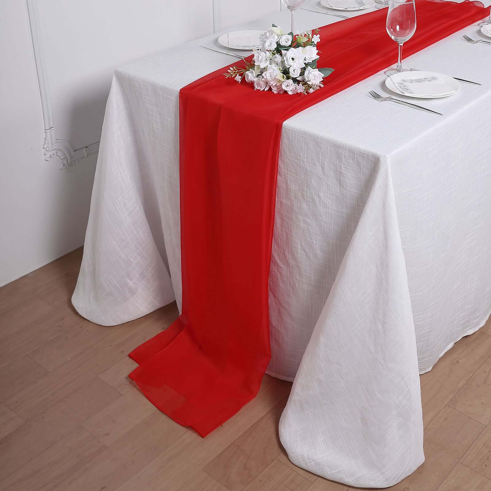 Premium Chiffon 6ft Table Runner Red - Flowy & Lightweight Table Decor