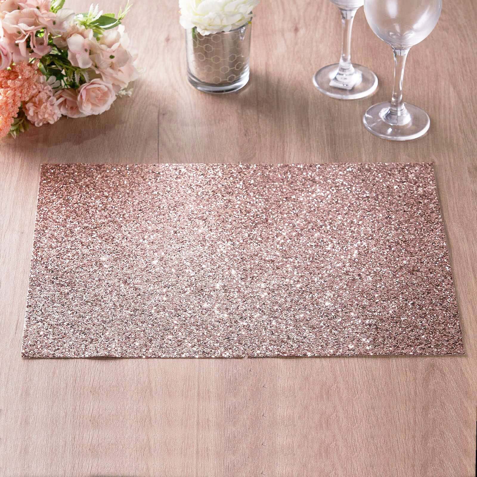 6-Pack Placemats Glitter Design Rose Gold Sparkle Rectangle - Non-Slip Decorative Dining Table Mats 12x18