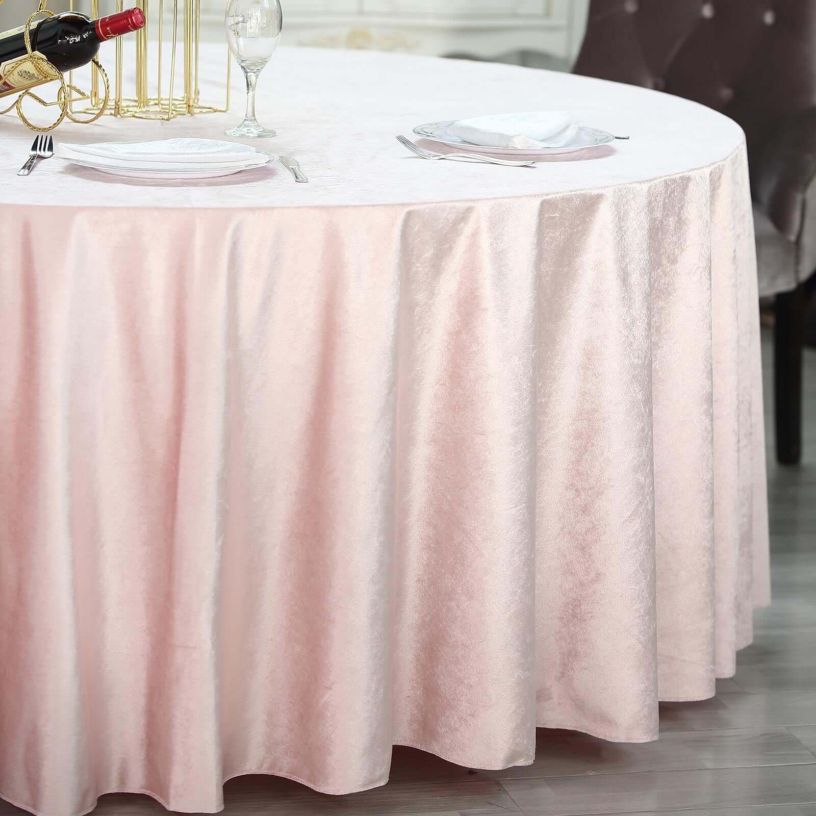 Premium Velvet 120 Round Tablecloth Blush - Reusable Soft & Seamless Table Cover