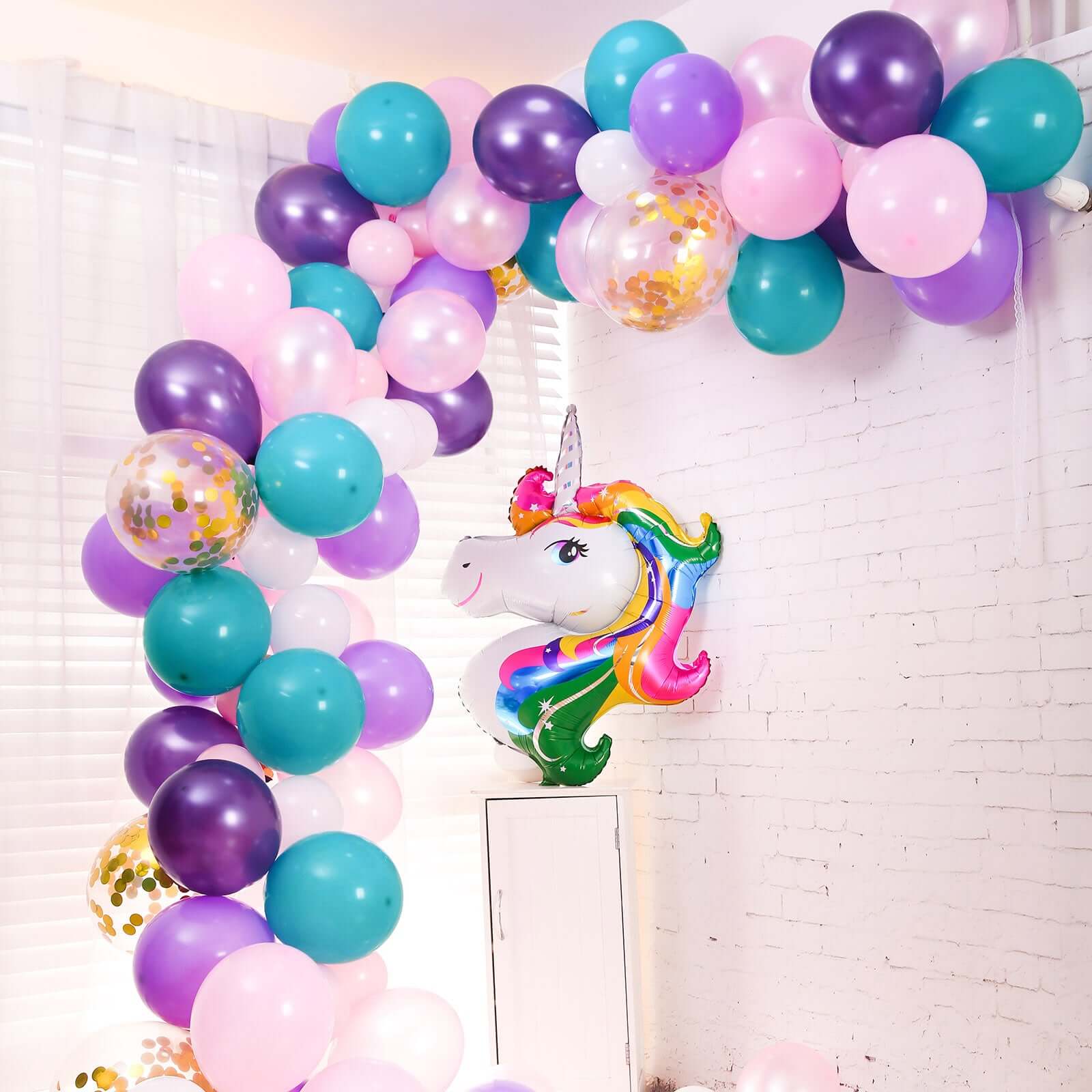 108 Pack Turquoise, Purple and Pink Unicorn DIY Balloon Garland Arch Kit