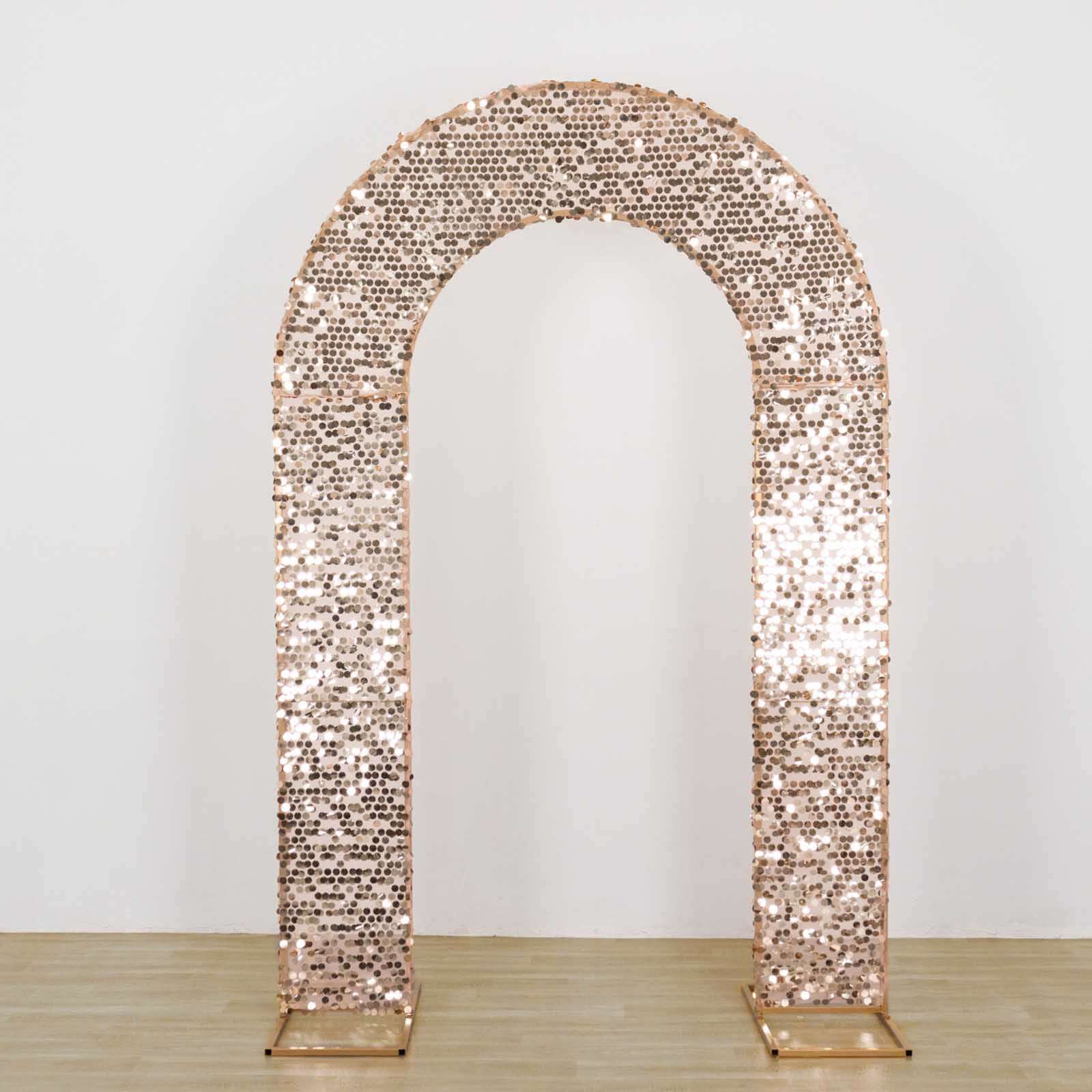 8ft Rose Gold Big Payette Sequin Open Arch Wedding Arch Cover, Sparkly U-Shaped Fitted Backdrop Slipcover