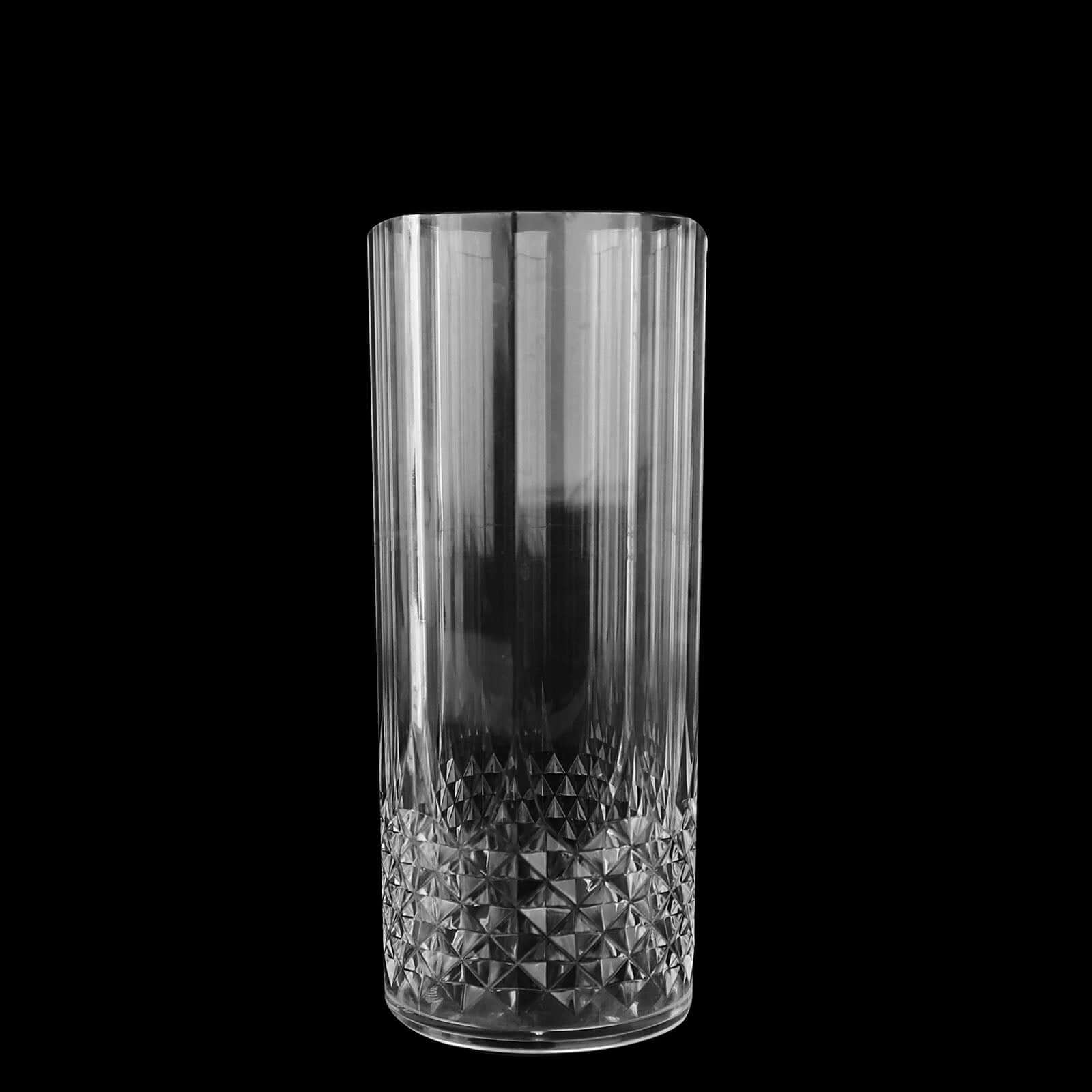 6-Pack Plastic Cocktail Tumblers Clear Transparent Crystal Cut Style - Shatterproof Highball Glasses 14oz