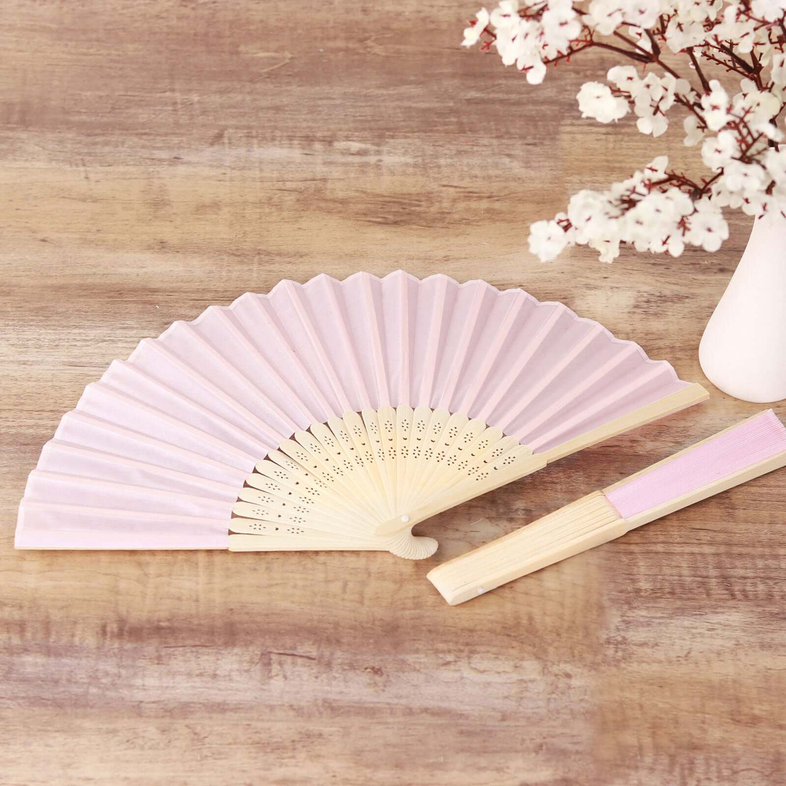 5 Pack Blush Asian Silk Folding Fans Party Favors, Oriental Folding Fan Favors