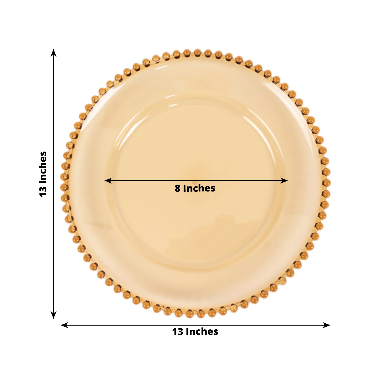 6-Pack Acrylic Round Charger Plates 13 in Amber Gold with Beaded Rim, Decorative Dinner Party Charger Tableware