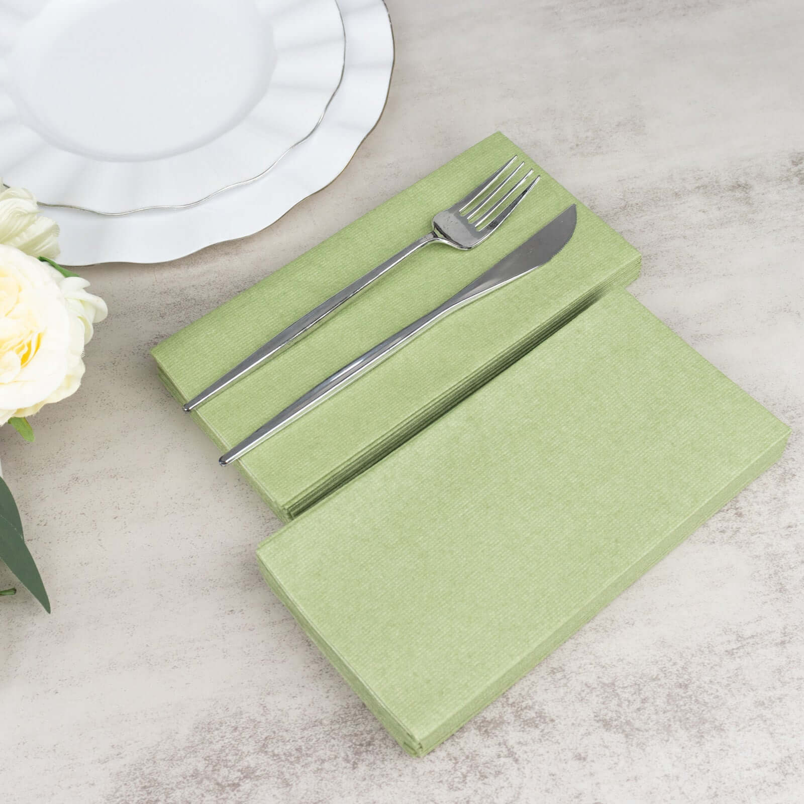 20-Pack Paper Linen-Like Napkins Sage Green - Disposable Hygienic Airlaid Guest Towels 8.5x4