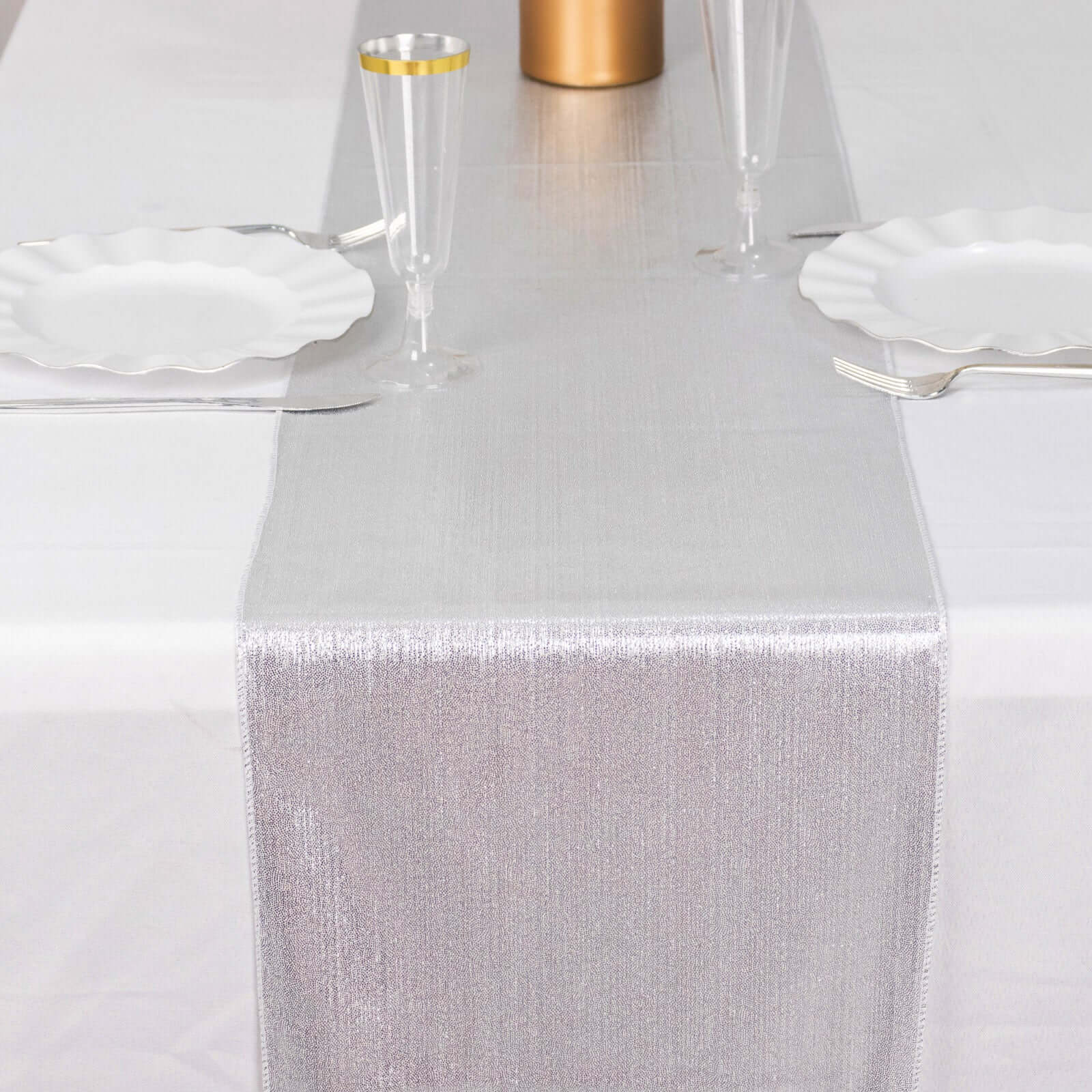 Polyester 12x108 Table Runner Silver Shimmer Sequin Dots - Wrinkle-Free Finish Table Linen