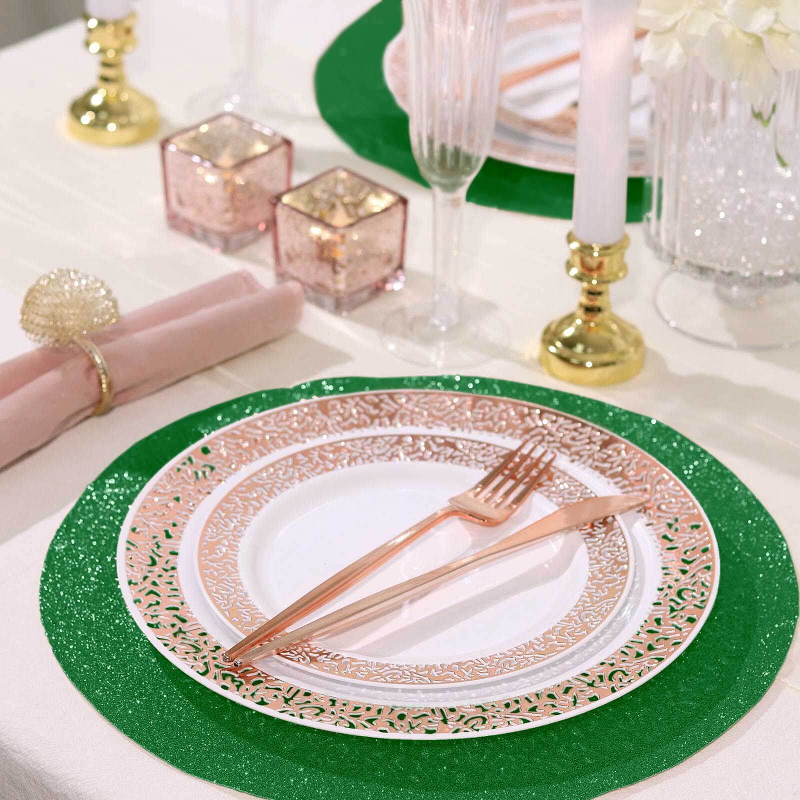 6-Pack Placemats Glitter Design Green Sparkle Round - Non-Slip Decorative Dining Table Mats 13