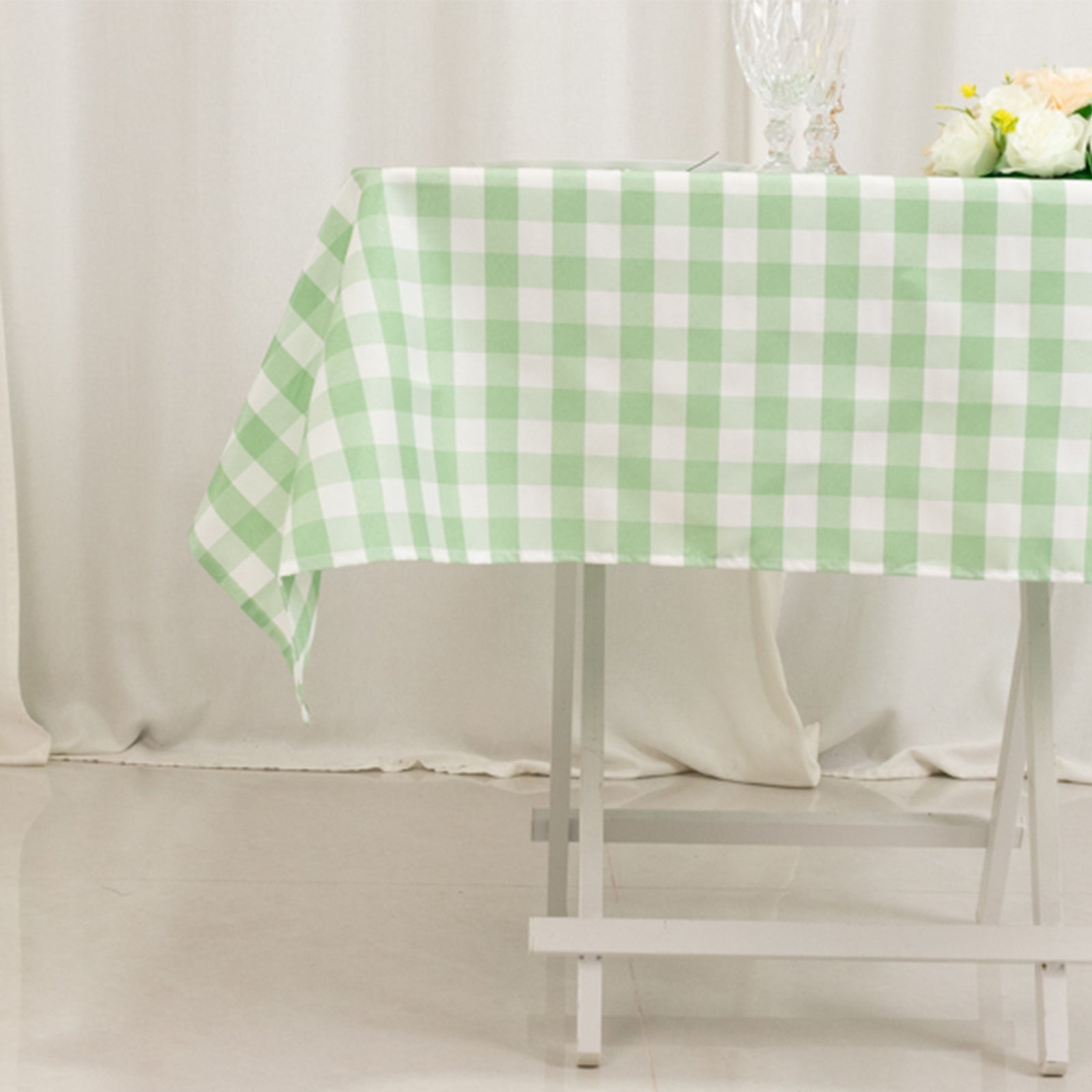 Polyester 54x54 Square Tablecloth White/Sage Green - Checkered Buffalo Plaid Design for Casual Table Settings