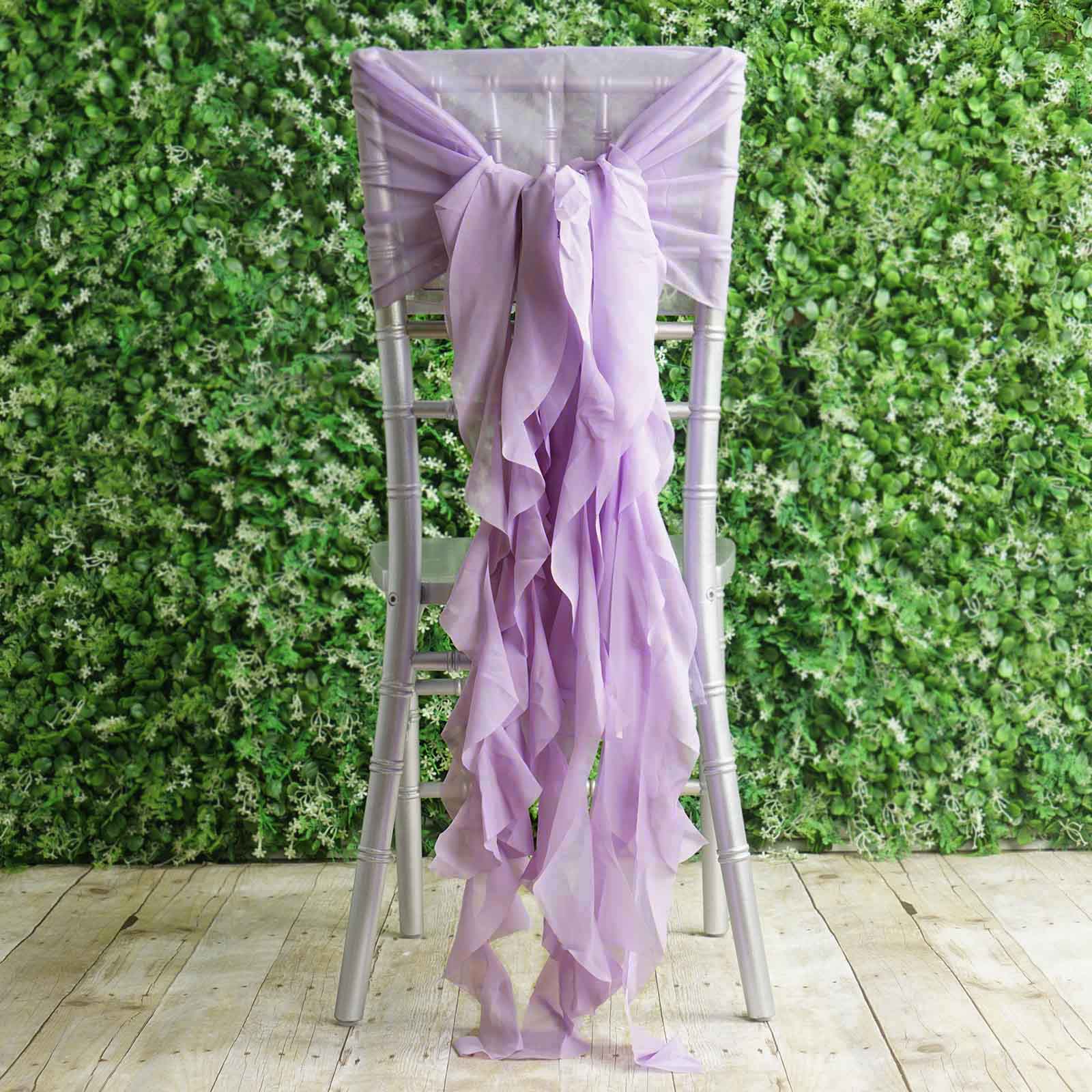 1 Set Chiffon Hoods Chair Sashes with Willow Ruffles Design Lavender Lilac - Stylish Chair Bow Decor