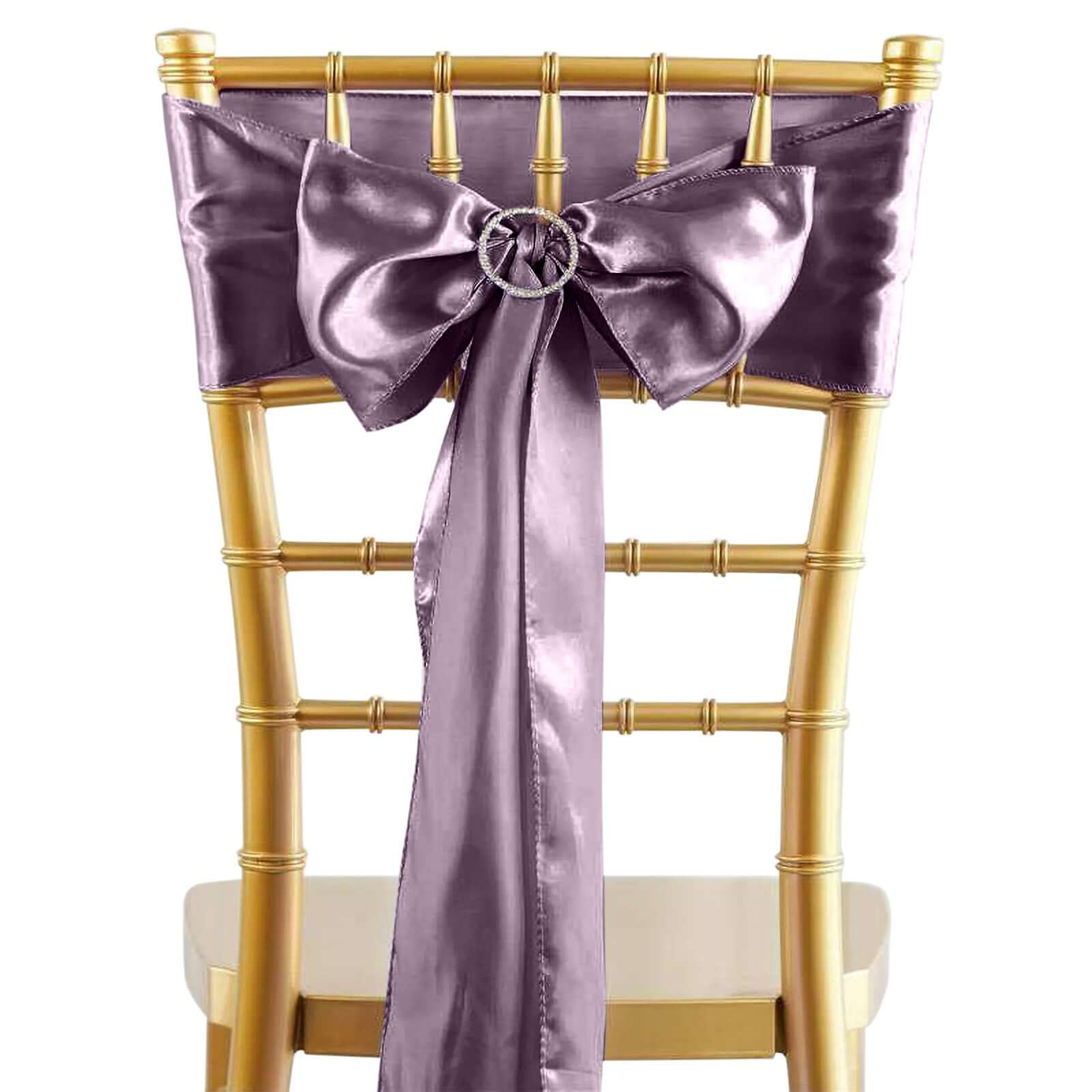 5 Pack Satin Chair Sashes Violet Amethyst - Durable Chair Bows with Shiny Finish 6x106