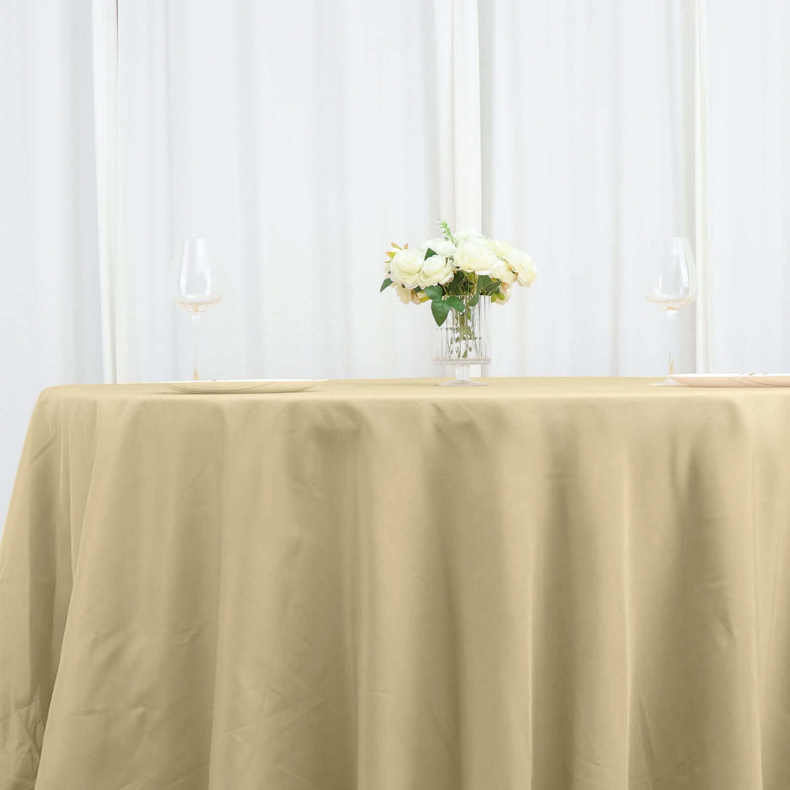 Polyester 132 Round Tablecloth Champagne - Seamless Chic Table Cover