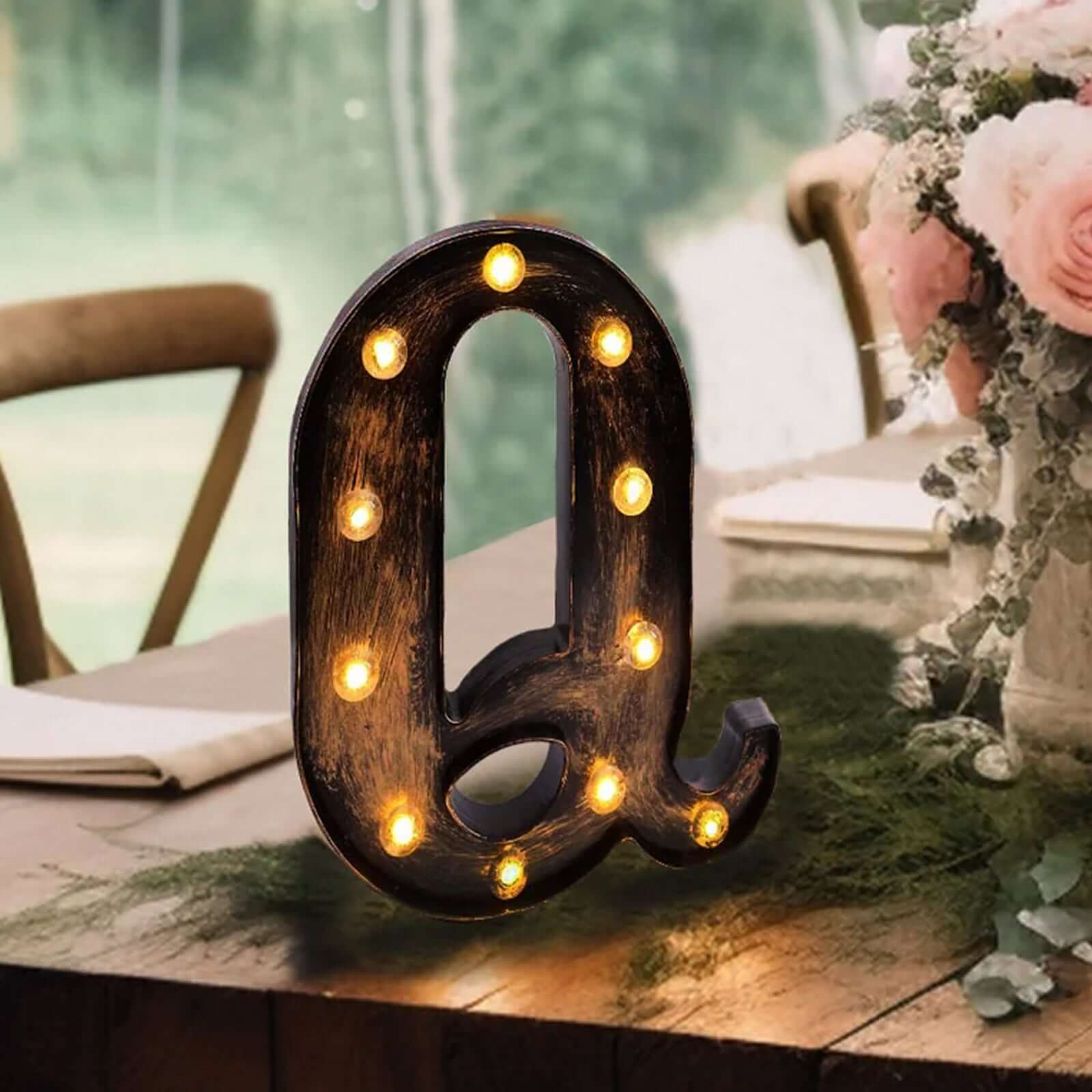 LED Marquee Letter Q Industrial Style Antique Black - Light-Up Alphabet Sign for Weddings & Displays 9