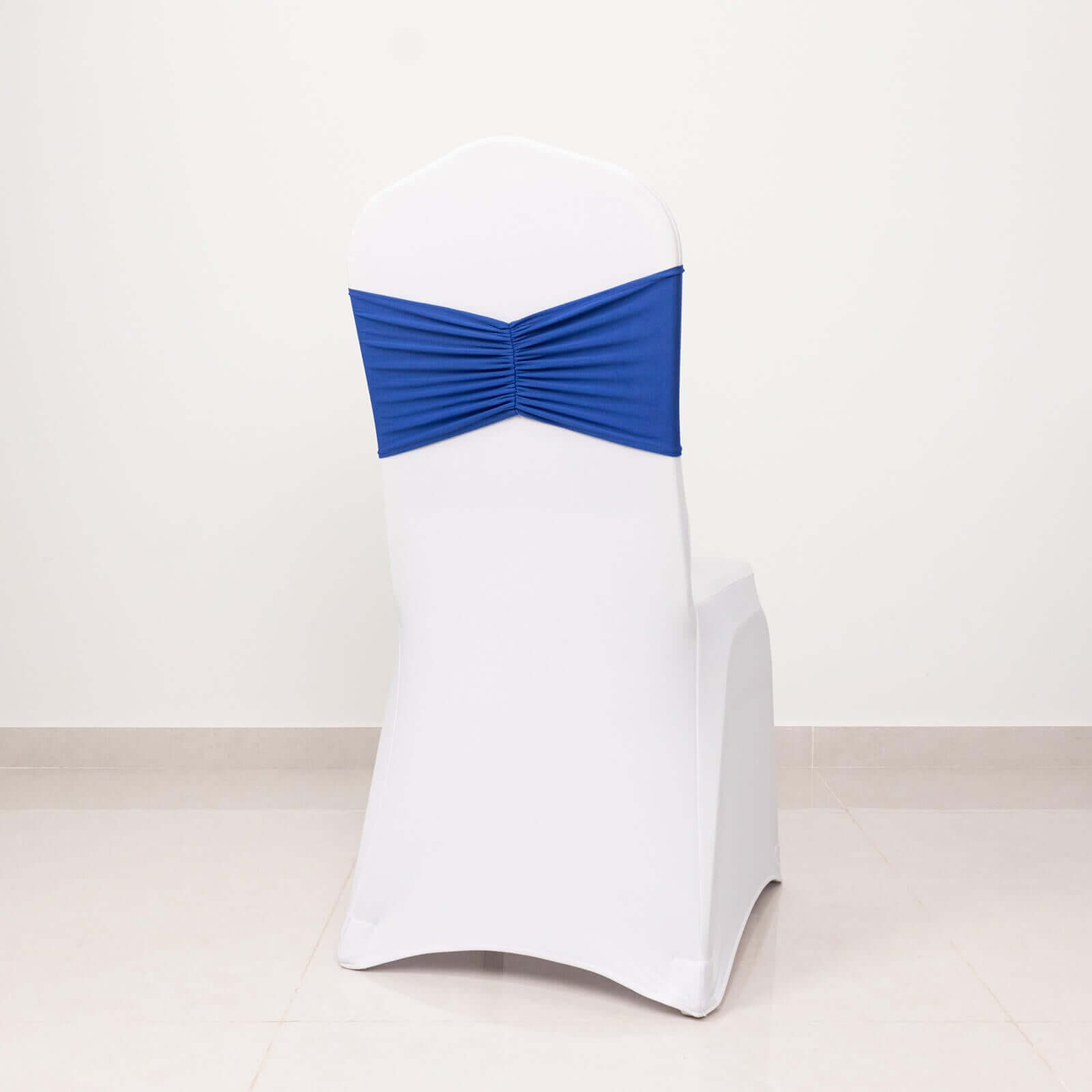 5 Pack Spandex Chair Sashes Royal Blue Ruffled Style - Wide Easy to Use Stretch Chair Bands 8x13