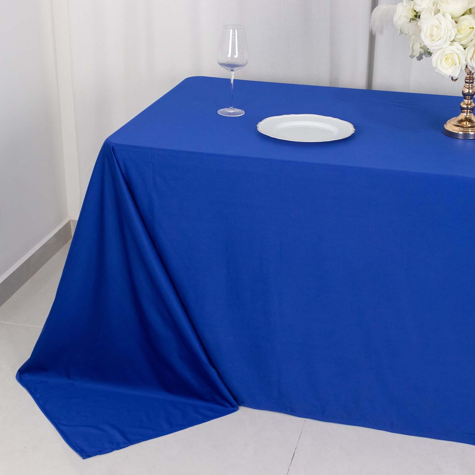 Premium Scuba Rectangular 90x132 Tablecloth Royal Blue - Wrinkle Free, Stain Resistant & Seamless Table Cover