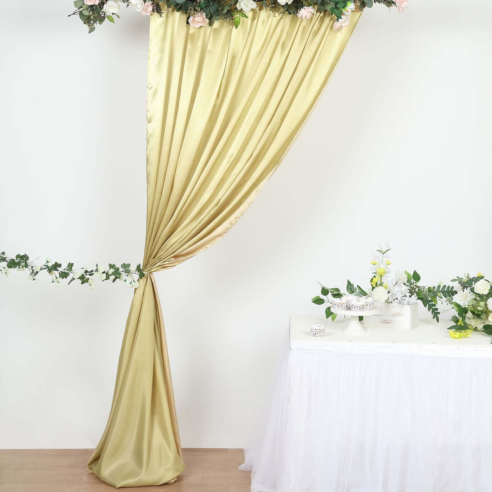 8ftx10ft Champagne Satin Event Curtain Drapes, Backdrop Event Panel