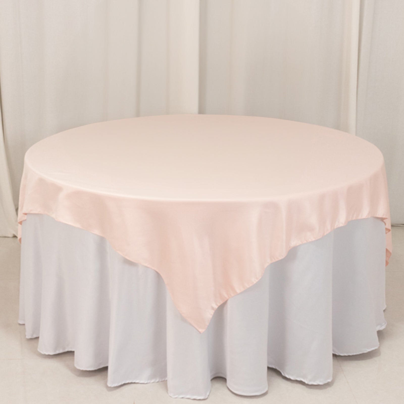 Lamour Satin 72x72 Table Overlay Square Tablecloth Blush - Smooth Finish Table Topper