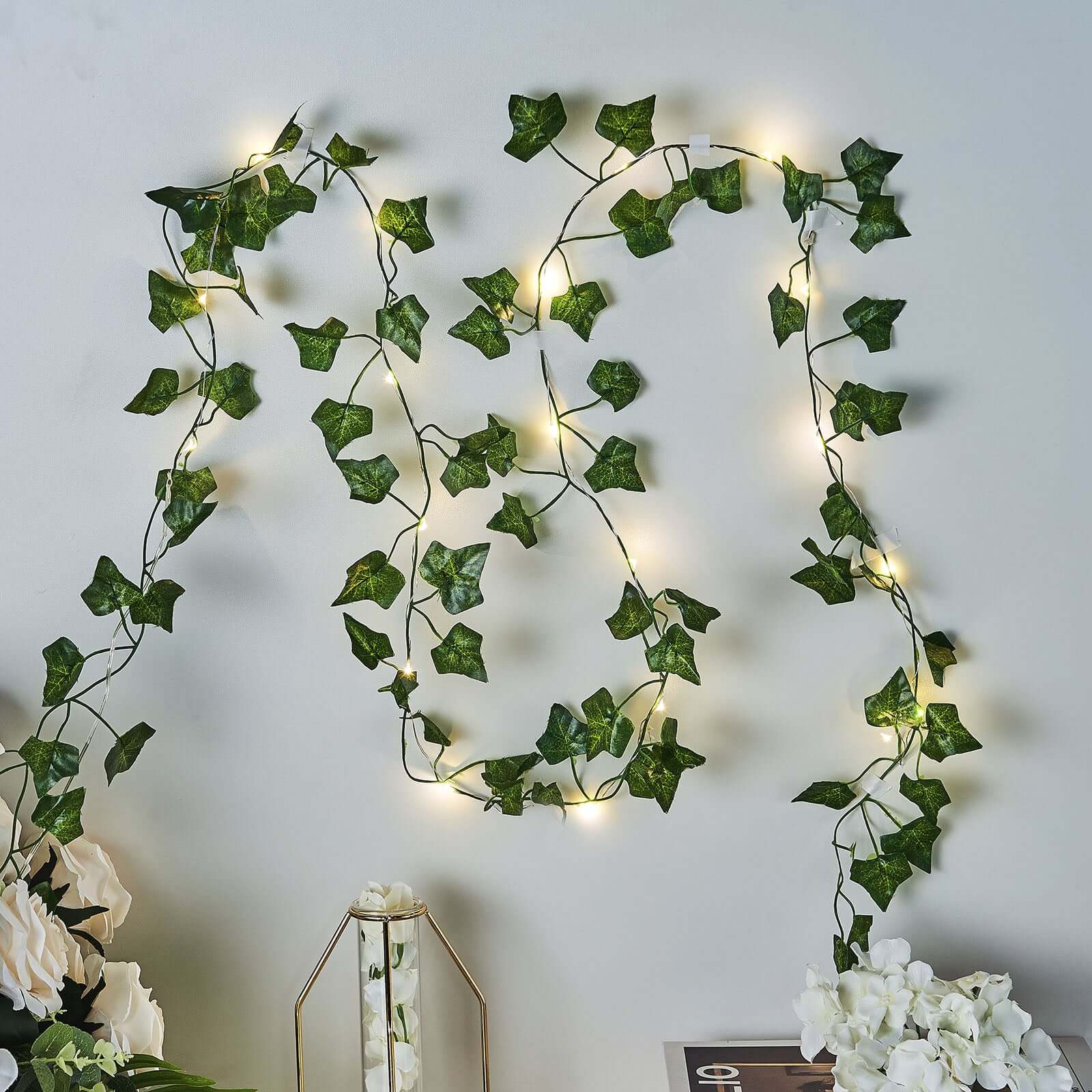 7ft Warm White 20 LED Green Silk Ivy Garland Vine String Lights, Battery Operated Fairy Lights