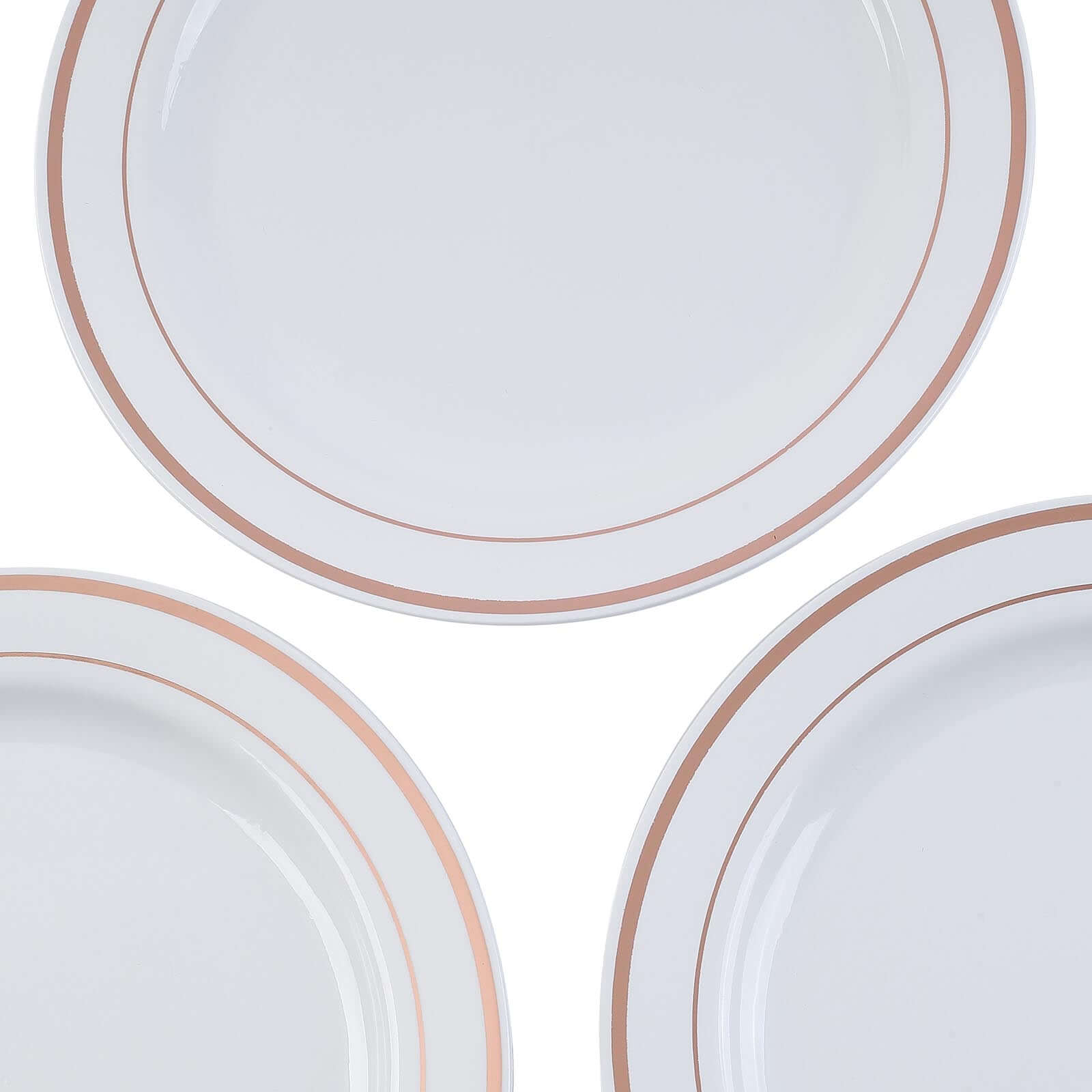 10-Pack Plastic Dessert Plates White with Très Chic Rose Gold Rim - Disposable Plates for Parties 8