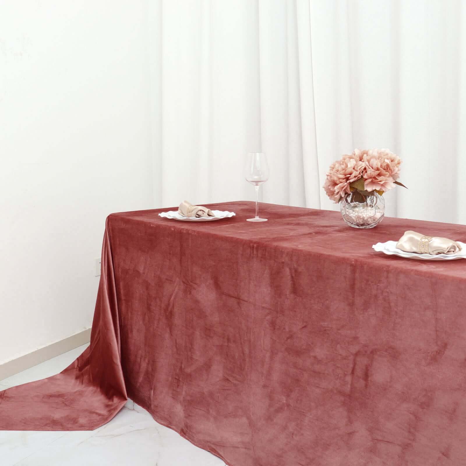 Premium Velvet 90x156 Rectangle Tablecloth Dusty Rose - Reusable Soft & Seamless Table Cover