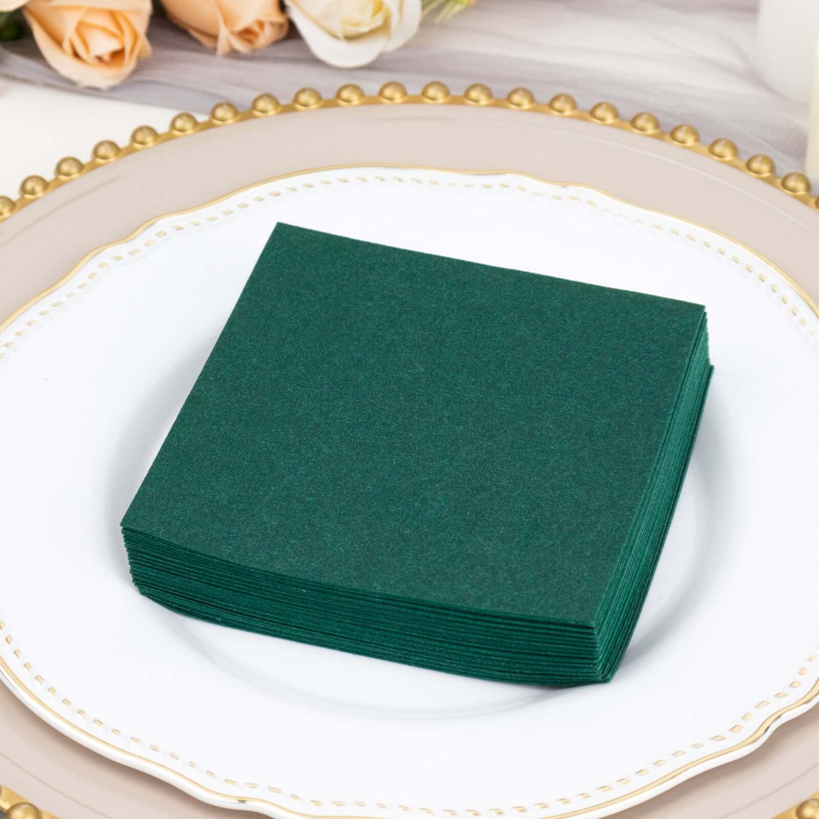 20-Pack Paper Linen-Like Cocktail Napkins Hunter Emerald Green - Disposable 5x5 Airlaid Soft Napkins