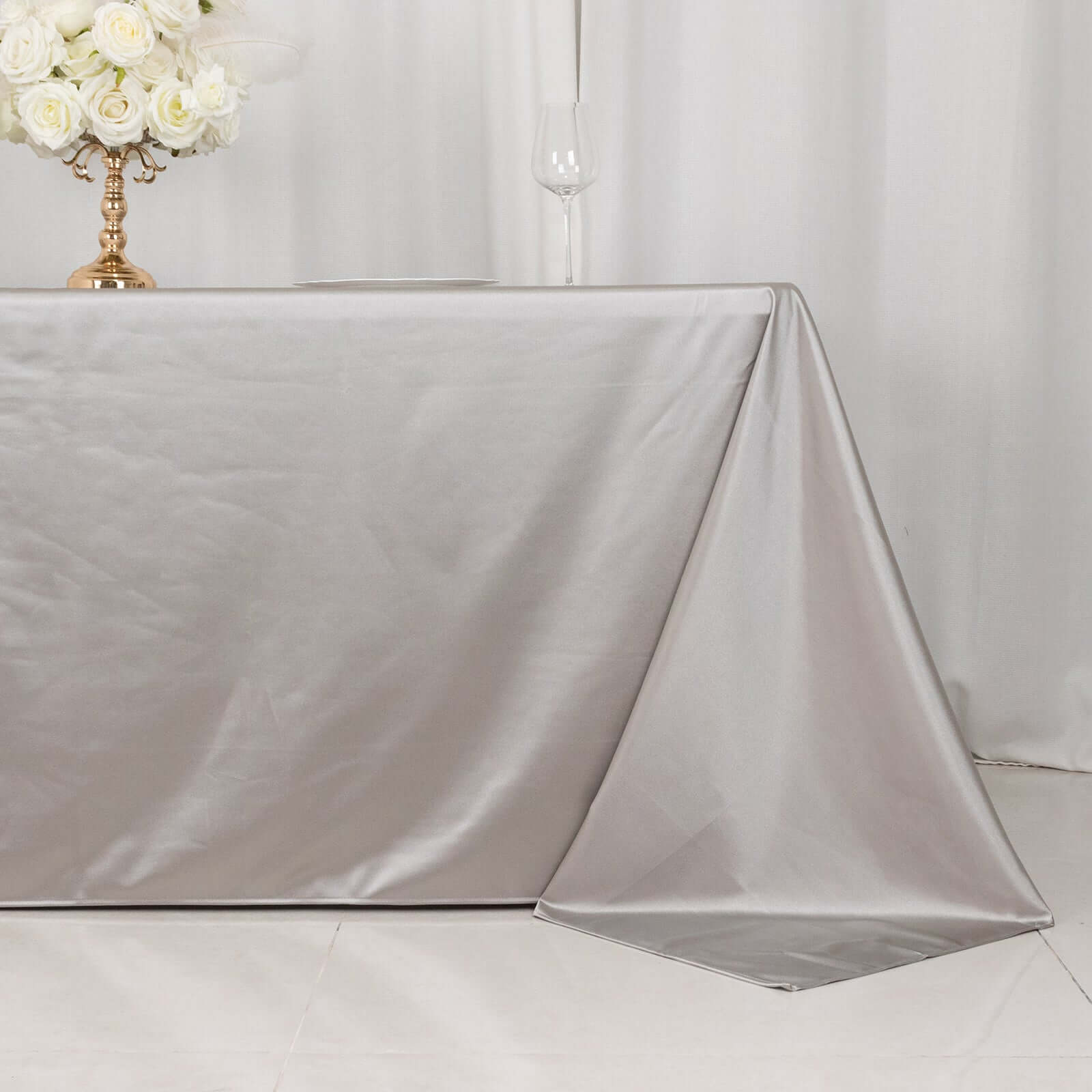 Premium Scuba Rectangular 90x132 Tablecloth Shimmering Silver - Wrinkle Free & Stain Resistant Seamless Table Cover