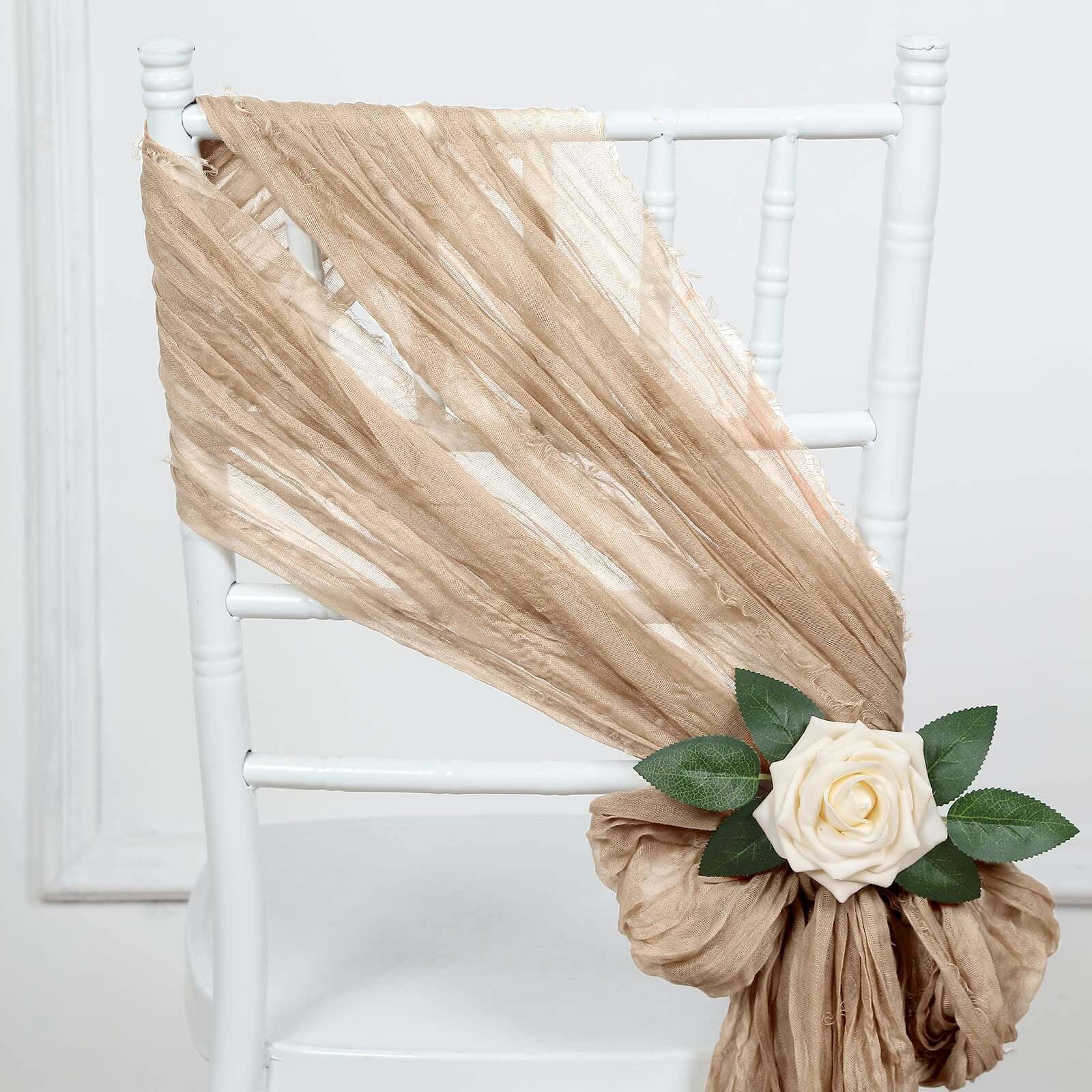 5 Pack Cheesecloth Gauze 16x88 Chair Sashes Beige - Boho Chair Decorations