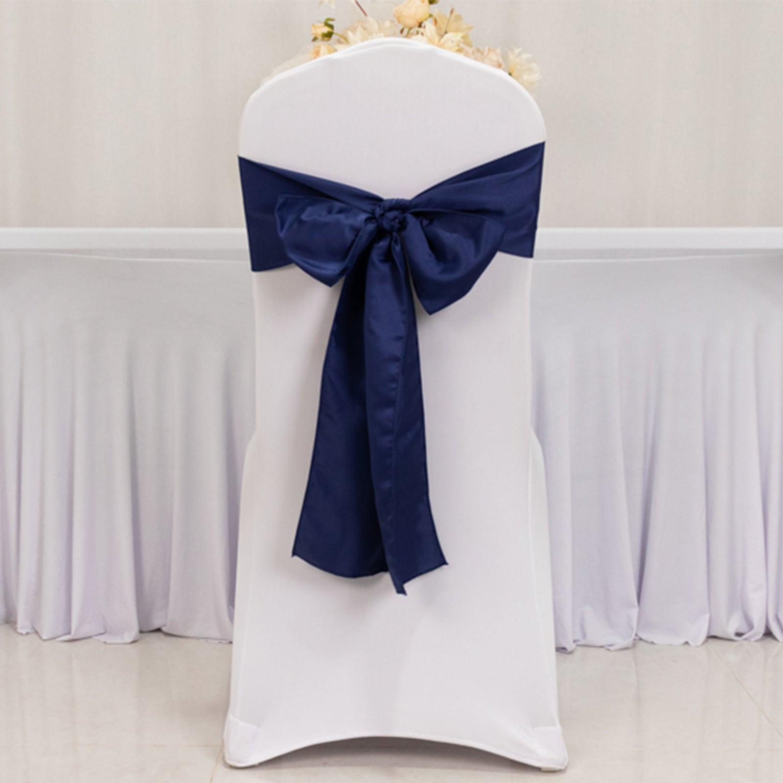 5 Pack Lamour Satin 6x106 Chair Sashes Navy Blue - Stylish Reusable Decorative Bows