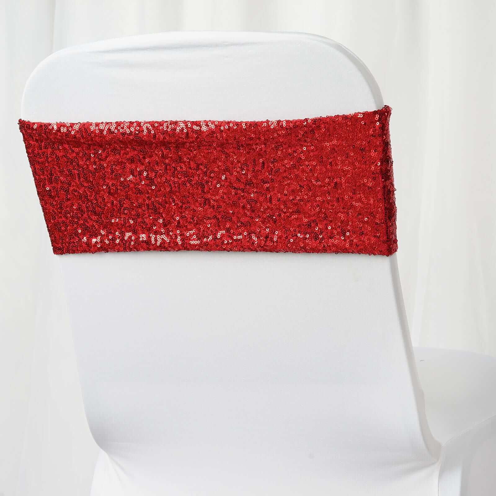 5 Pack Sequin Spandex Chair Sashes Red - Stretch Chair Bands 6x15