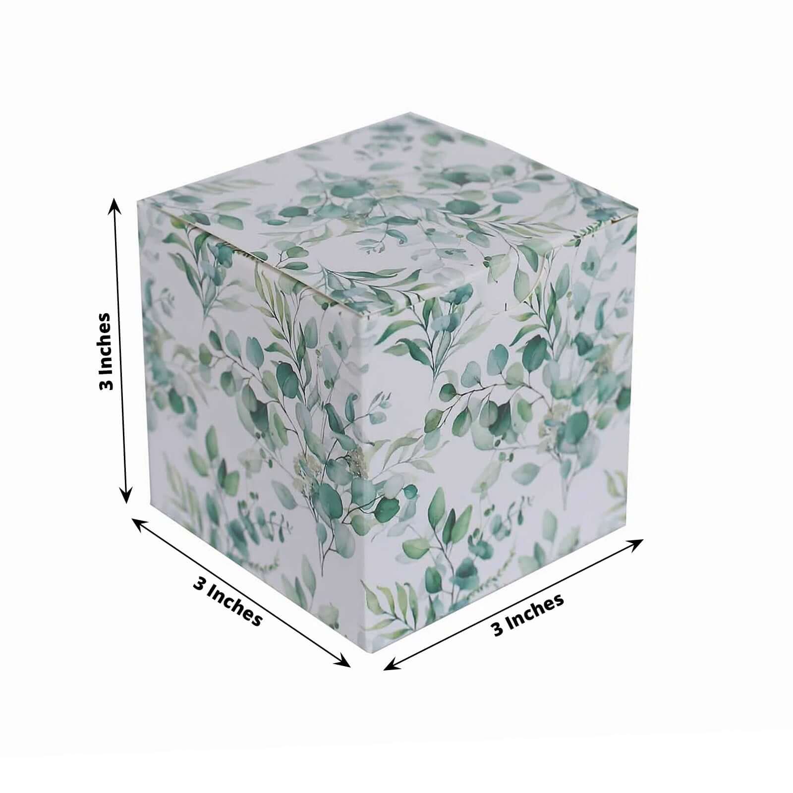 25 Pack White Green Eucalyptus Leaves Print Paper Favor Boxes, Cardstock Party Shower Candy Gift Boxes - 3x3x3