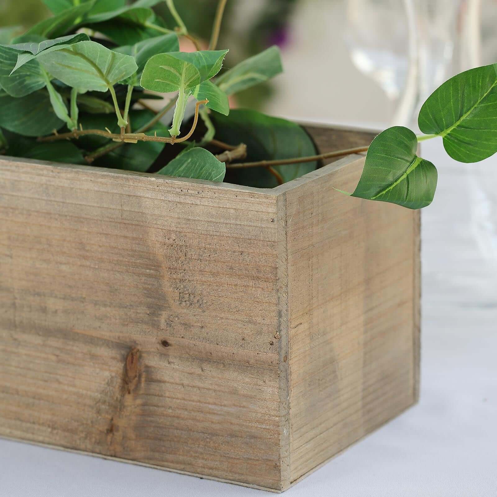 Natural Wood Planter Rectangular Box 24x6- Natural Decor with Removable Plastic Liner for Tables