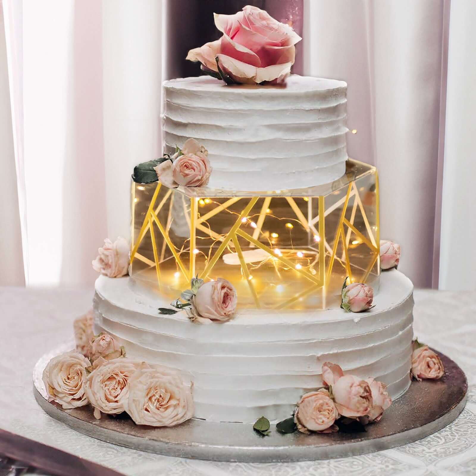 Acrylic Cake Stand Pedestal Riser Box Hexagonal Design Clear and Gold 10x5 - Decorative Event Display