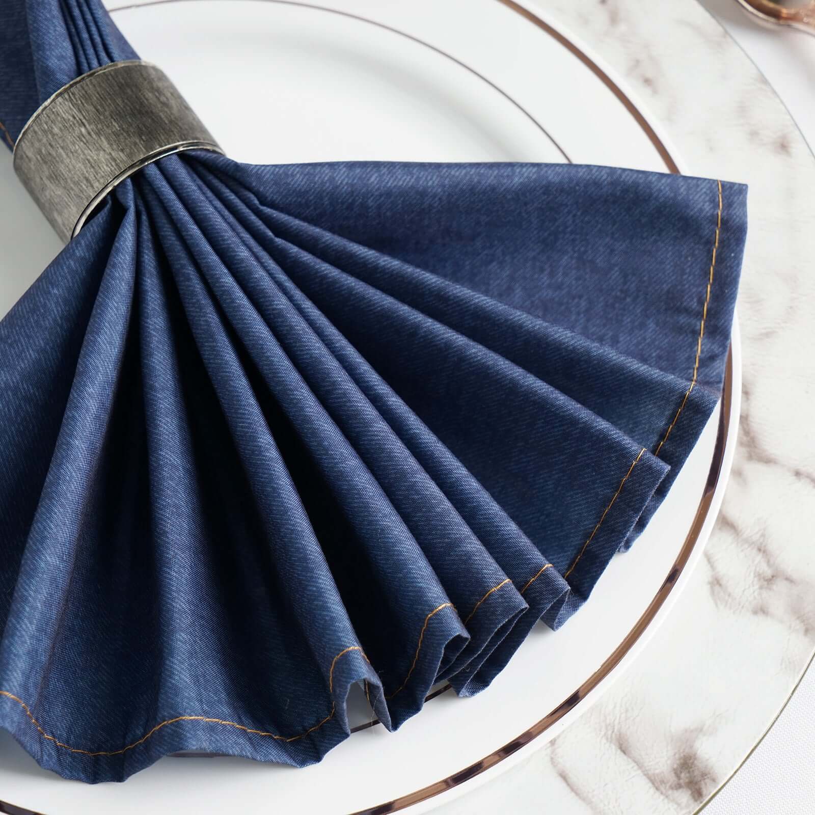 5 Pack Polyester 17x17 Napkins Navy Blue Faux Denim Style Dinner Napkins for Casual Gatherings & Themed Events
