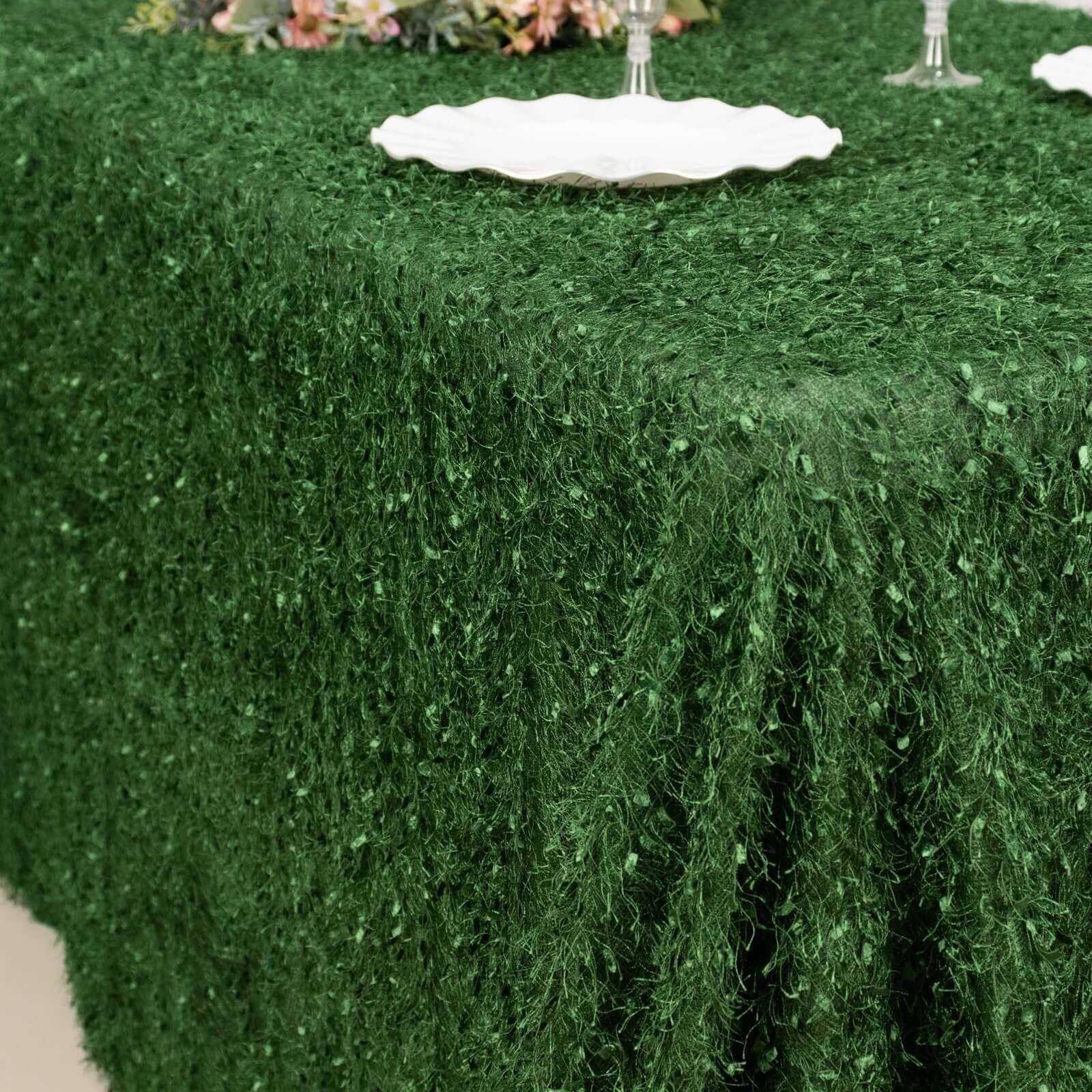 Polyester 90x156 Rectangle Tablecloth Green with Shaggy Fringe Table Cover