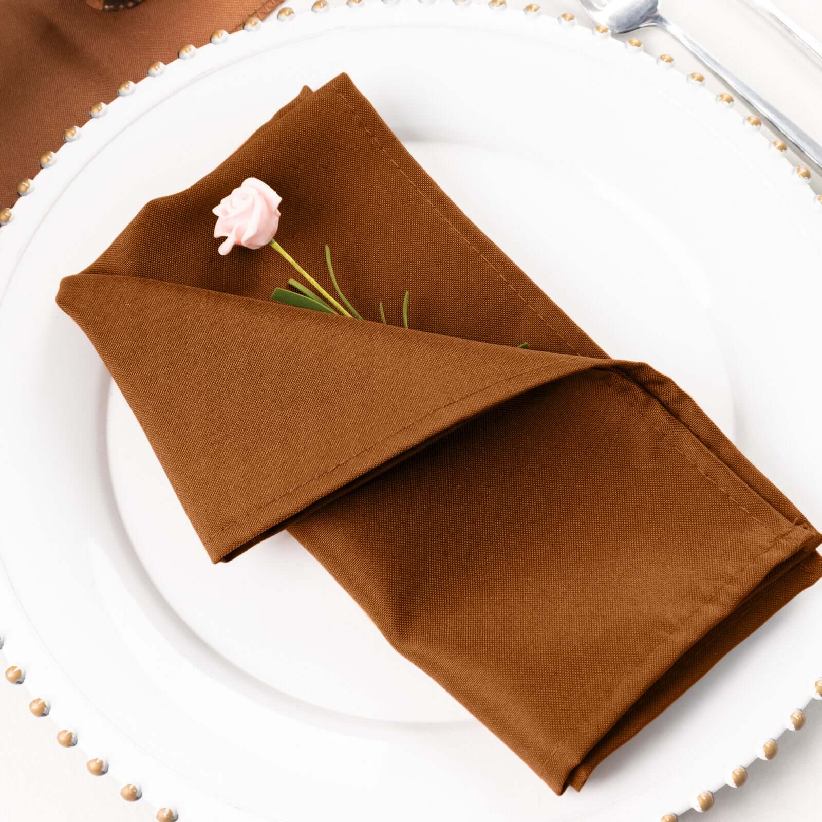 5 Pack Polyester 20x20 Napkins Cinnamon Brown - Wrinkle Resistant & Easy Care Cloth Napkins