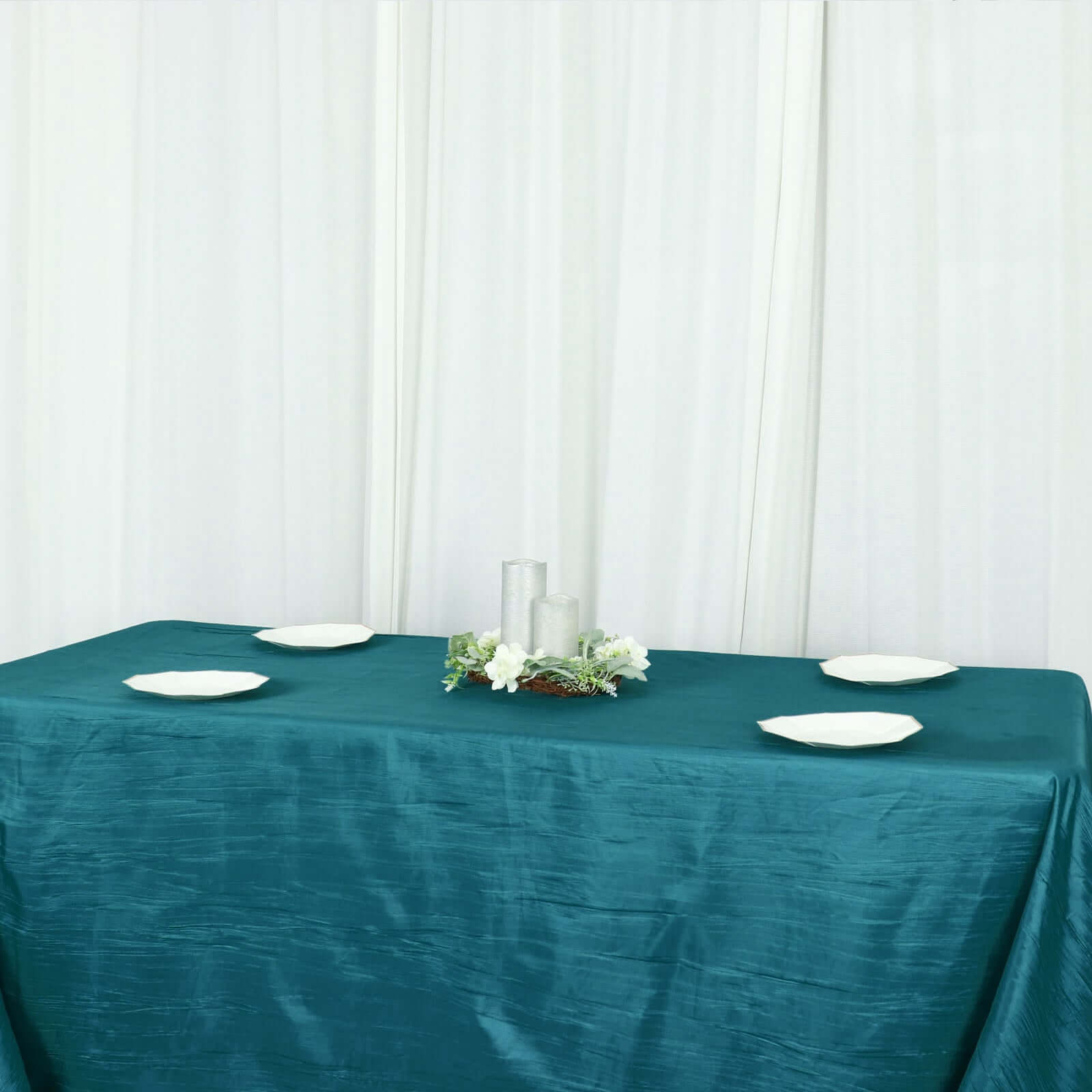 Taffeta 90x156 Rectangle Tablecloth Teal - Accordion Crinkle Seamless Table Cover