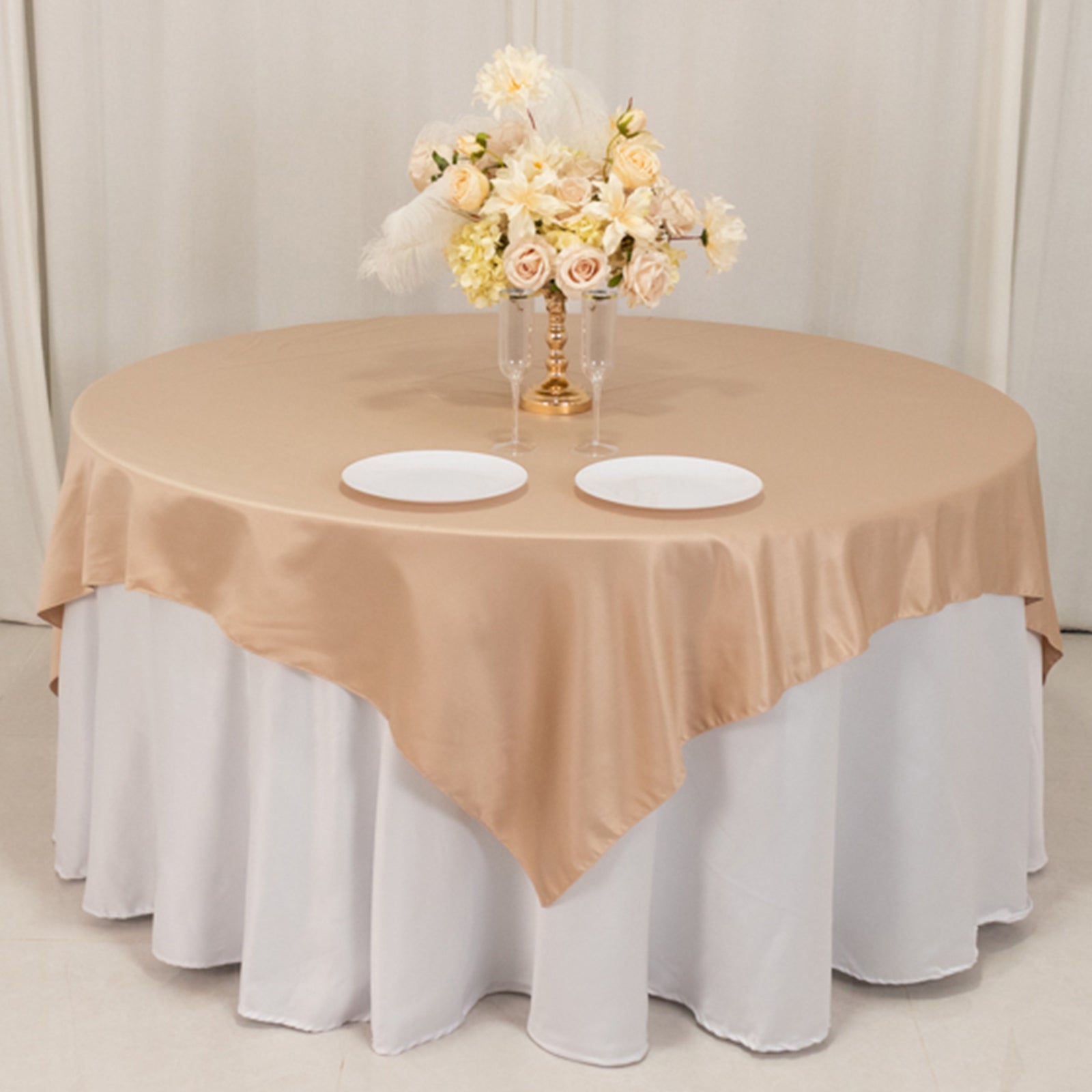 Lamour Satin 72x72 Table Overlay Square Tablecloth Nude - Smooth Finish Table Topper