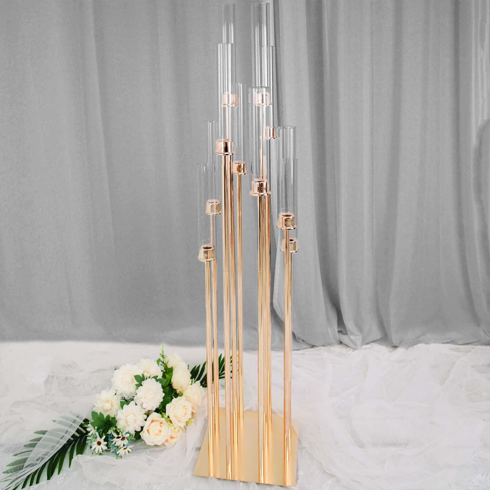 10-Arm Cluster Taper Candle Holder Gold with Clear Glass Shades - Stylish Large Candle Arrangement for Gatherings 50