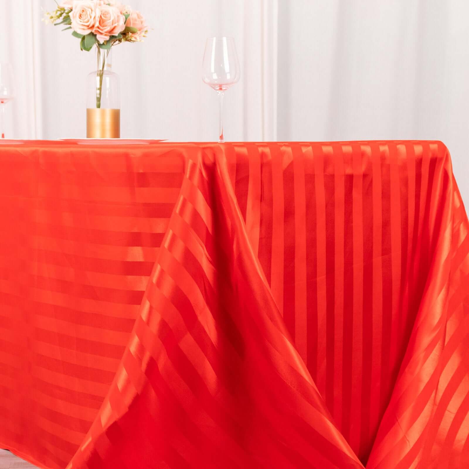 Satin Striped 90x132 Rectangular Tablecloth Red Satin Stripe - Seamless Silky Smooth Table Cover