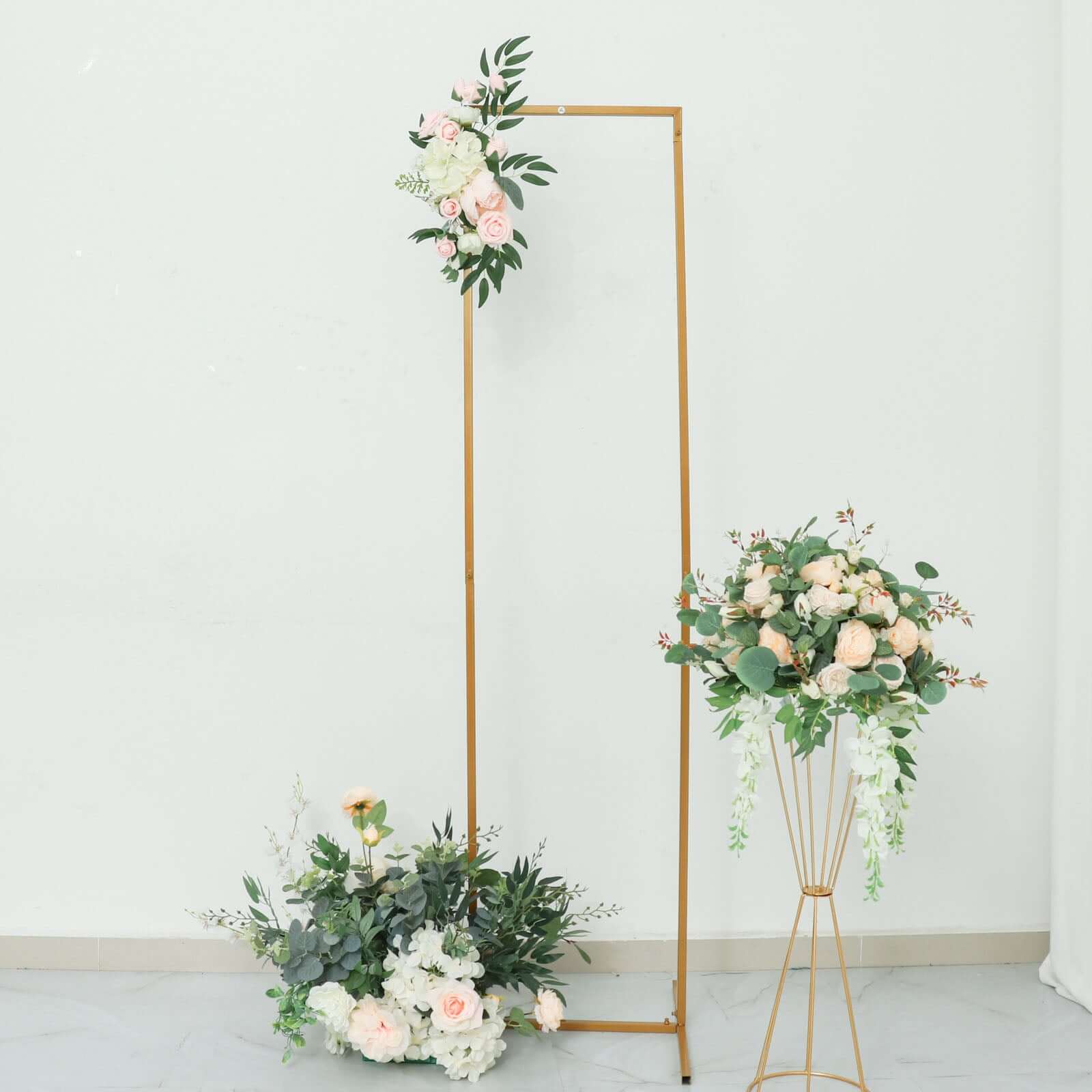 5.5ft Slim Gold Metal Frame Wedding Arch, Rectangular Backdrop Stand, Floral Display Frame