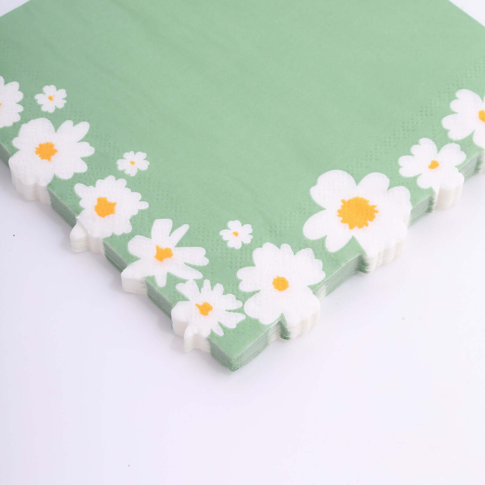 50-Pack Paper Beverage Napkins with Daisy Flower Design Sage Green - 2 Ply Soft 18GSM Floral Wedding Napkins 6.5x6.5