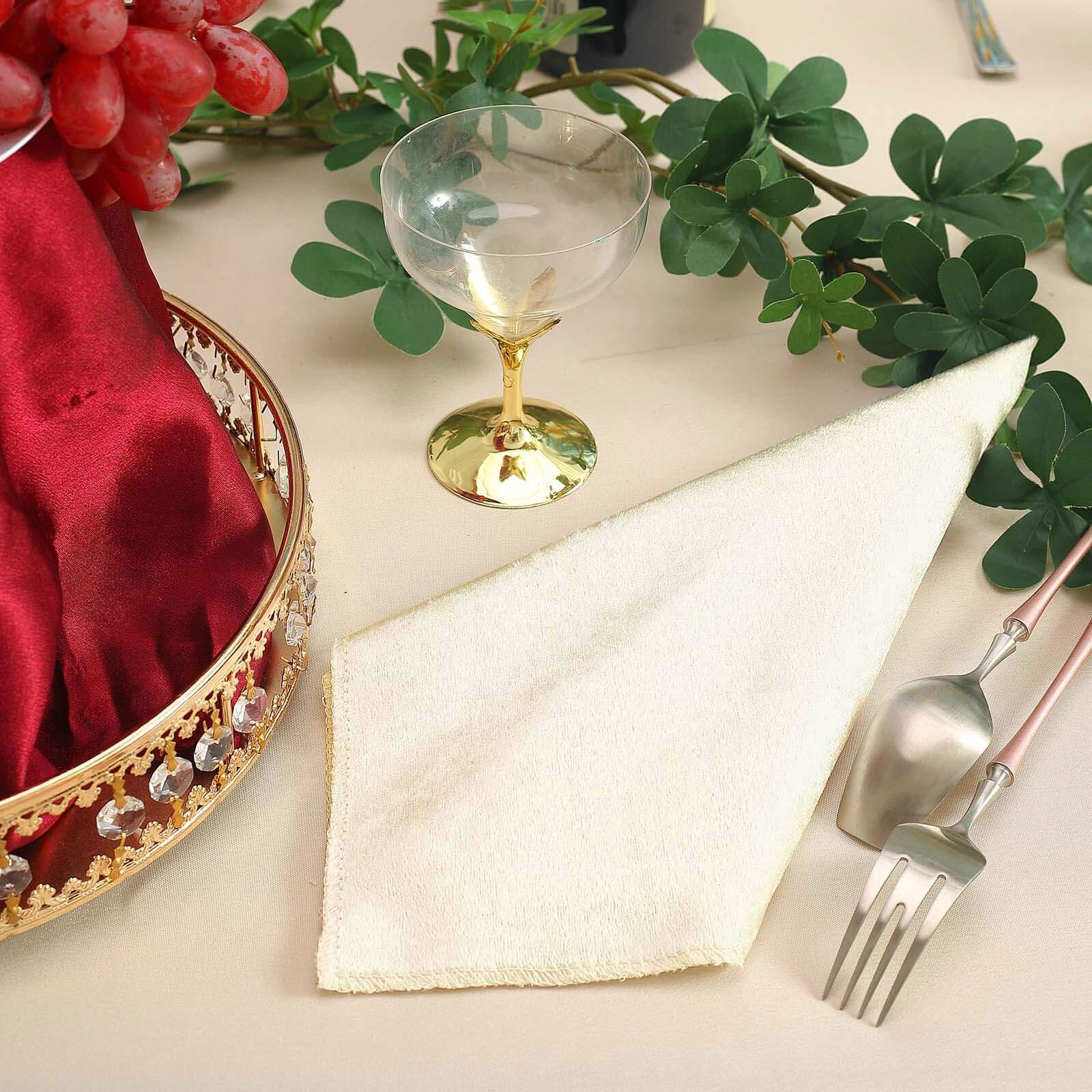 5 Pack Premium Velvet 20x20 Napkins Ivory - Soft Sheen Finish Cloth Napkins