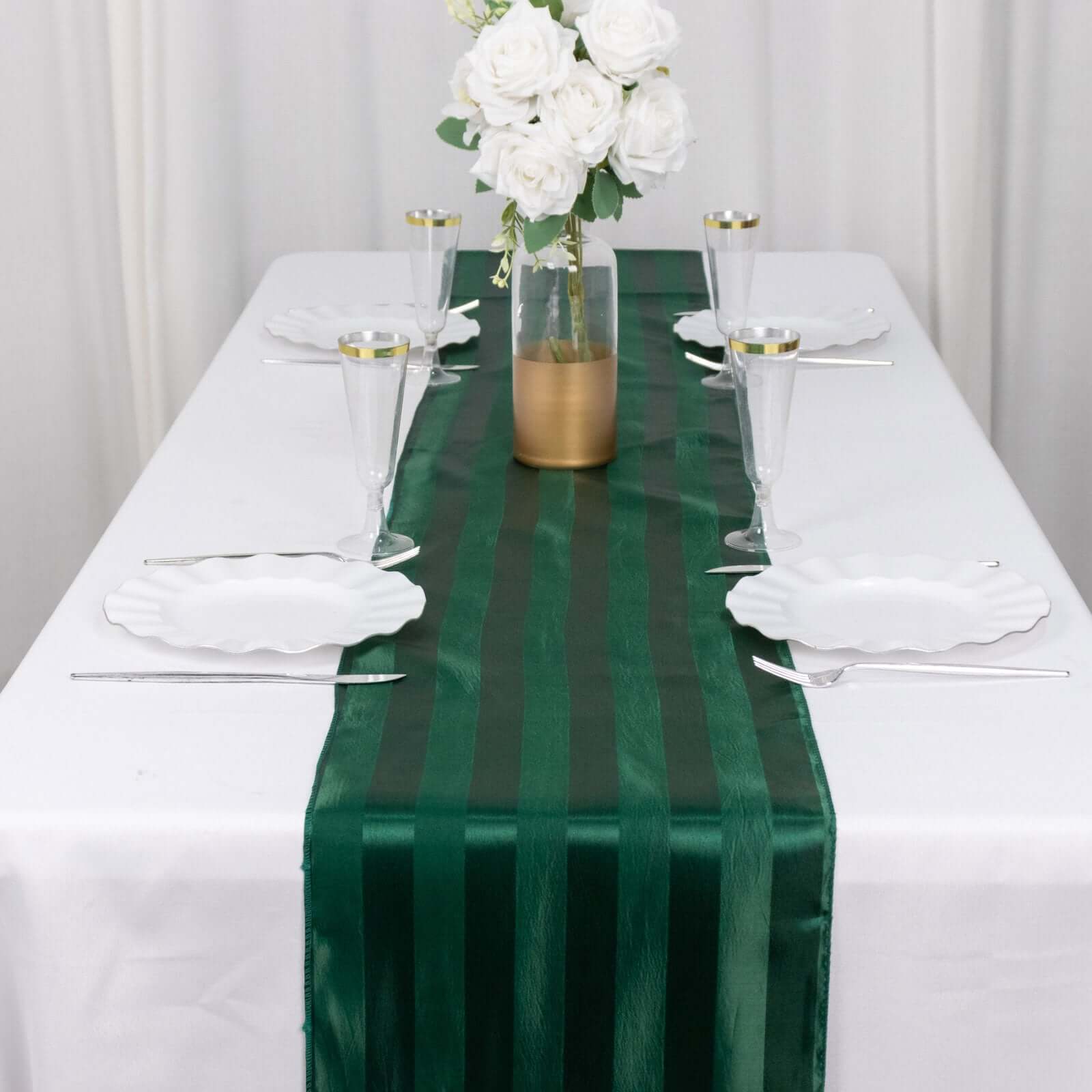 Satin 12x108 Table Runner Hunter Emerald Green - Stripe Table Decor