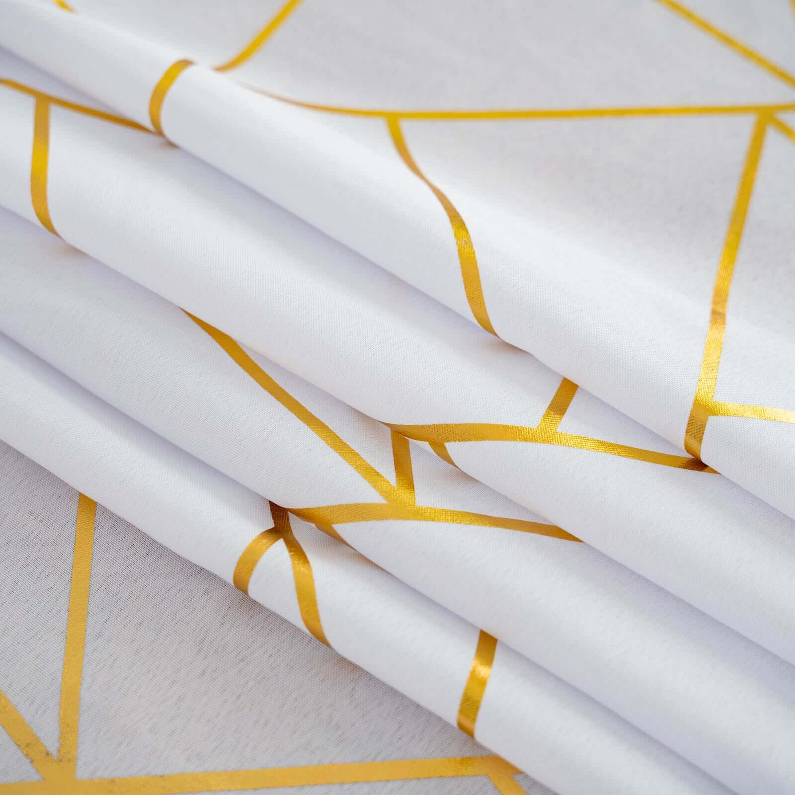 Polyester 54x54 Square Tablecloth White with Gold Foil Geometric Pattern - Wrinkle-Resistant & Durable for Stylish Settings