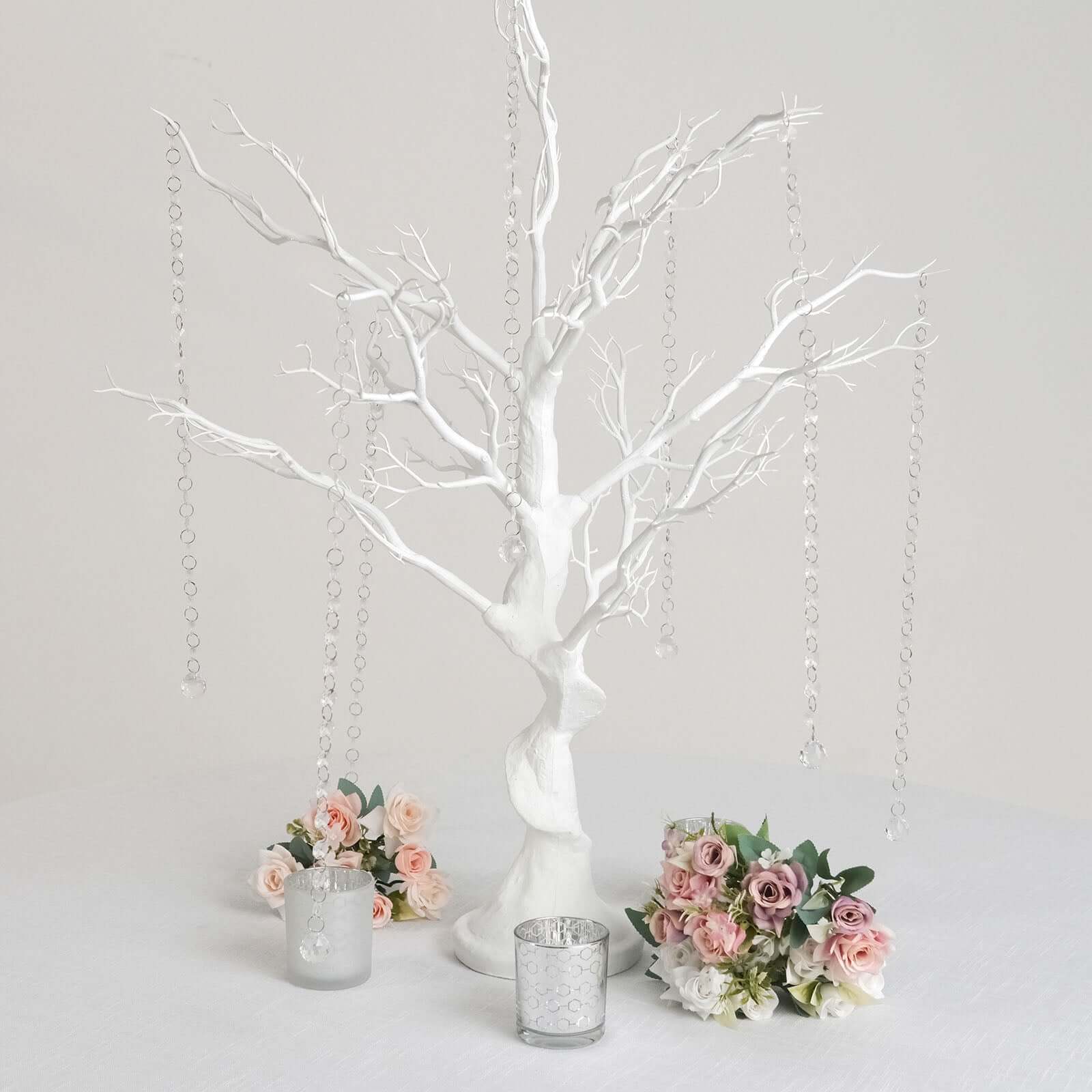 Manzanita Tree Centerpiece White with 8 Acrylic Bead Chains - Easy Assembly Decorative Artificial Tree for Modern Weddings Parties & Event Displays 34