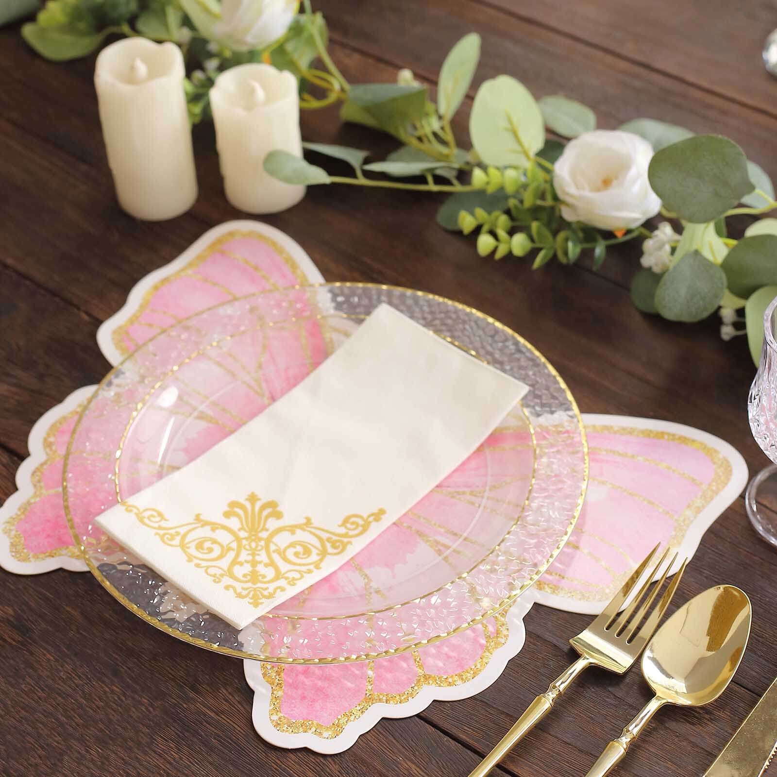 10-Pack Disposable Table Placemats with Pink Butterfly Design & Gold Glitters - 400GSM Cardboard Placemats for Kids' Parties, Baby Showers & Celebrations 14