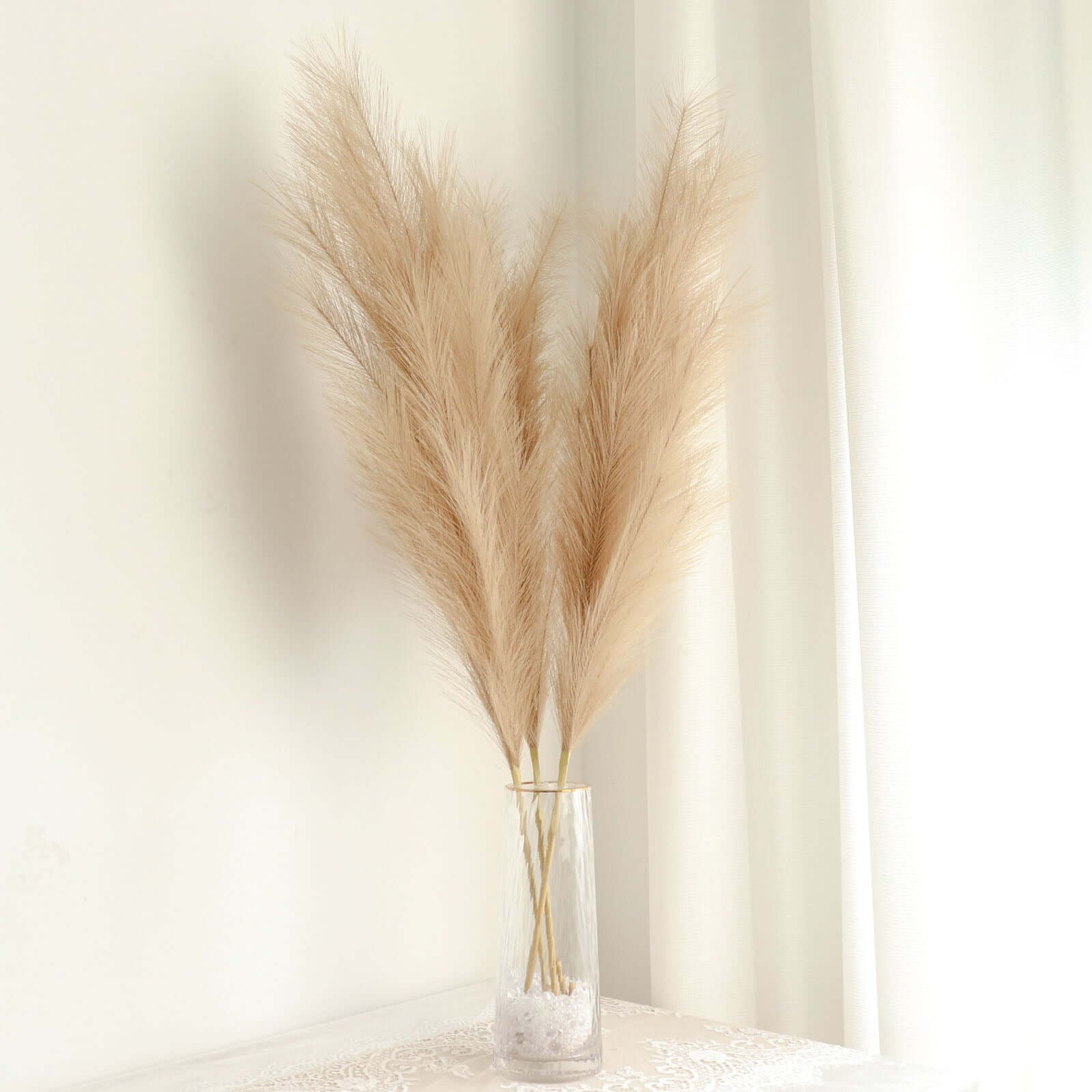 3 Stems Artificial Pampas Grass Decor Taupe - Soft Realistic Faux Ornamental Grass Branches for Rustic Boho Chic Backdrops Floral Styling & Vase Displays 44