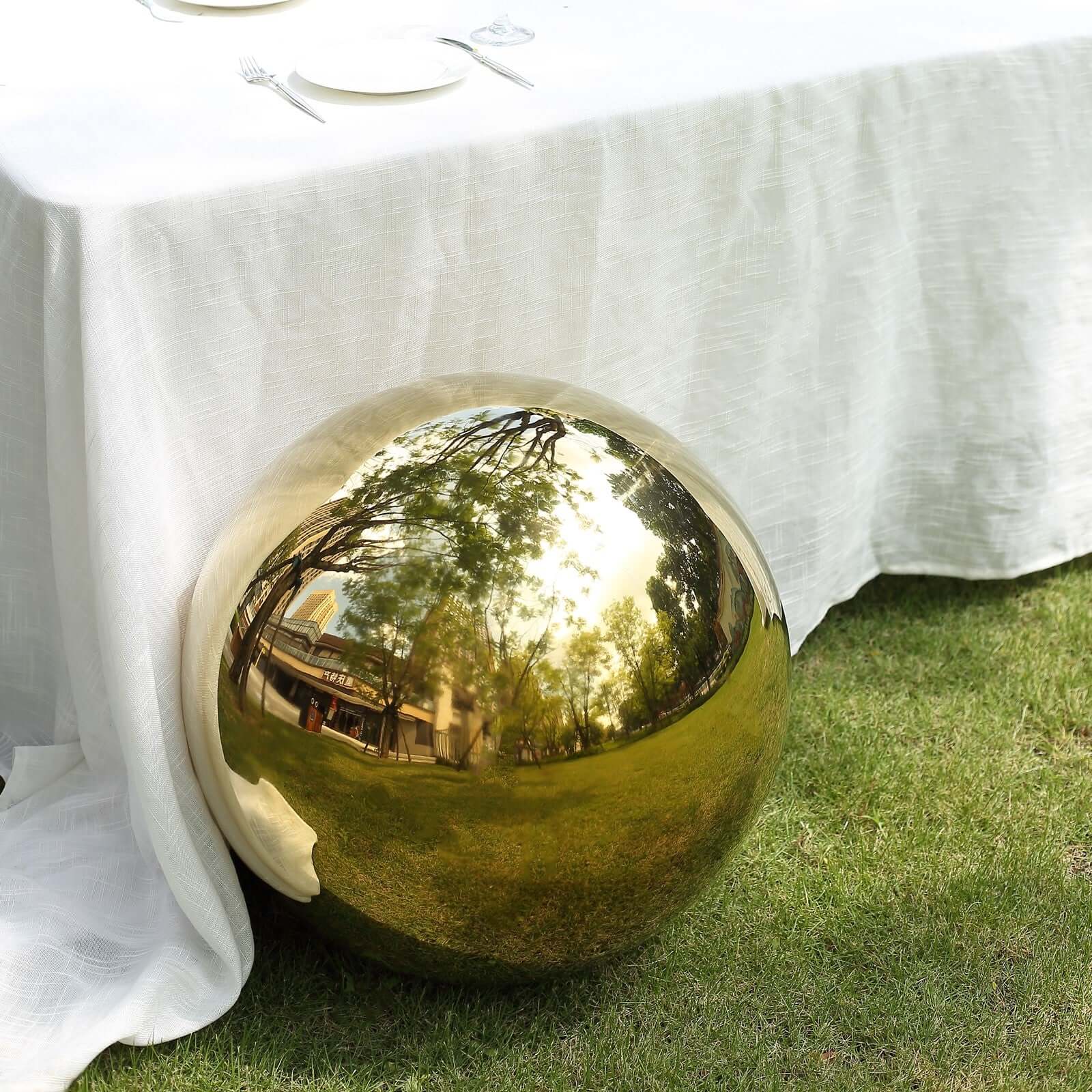 Gazing Globe Mirror Ball Reflective Hollow Stainless Steel Gold Sphere - Decorative Garden Display Ornament 22